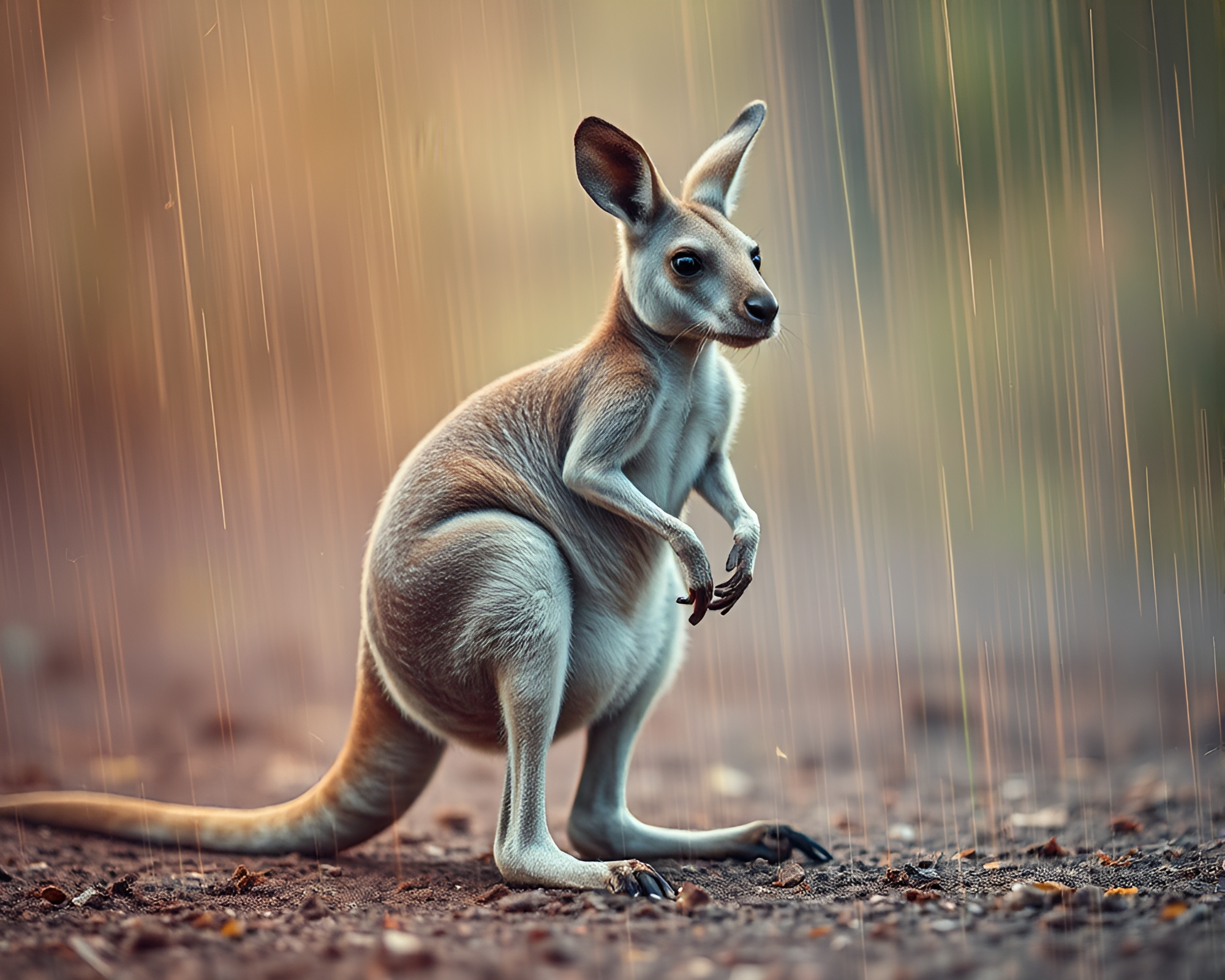 Mesmerizing Planetary Kangaroo in Metallic Landscape – free AI stock image