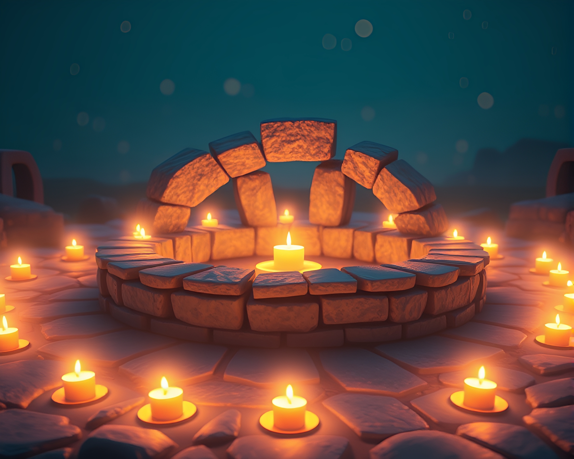 Enigmatic Stone Circle Illuminated by Candlelight – free AI stock image