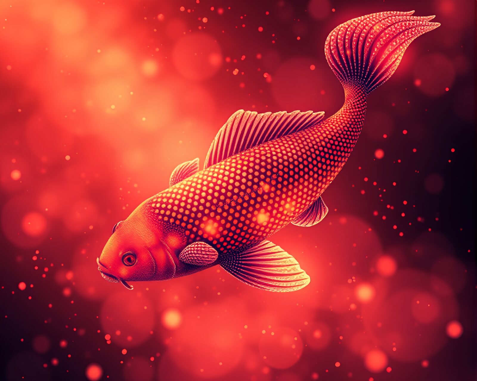 Abstract art of koi fish in smoky haze