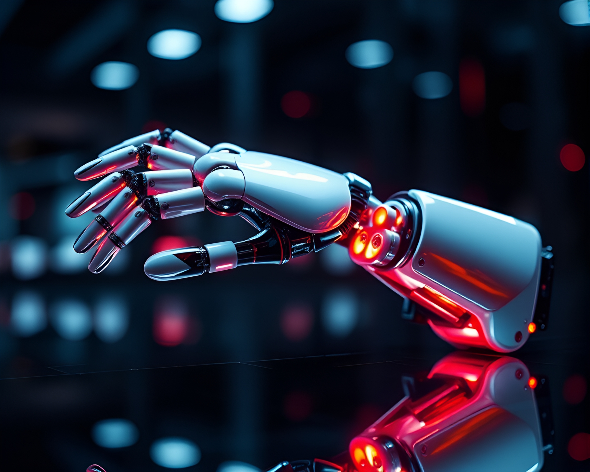 Robotic Arm Reflections in Maximalist Design Setting – free AI stock image