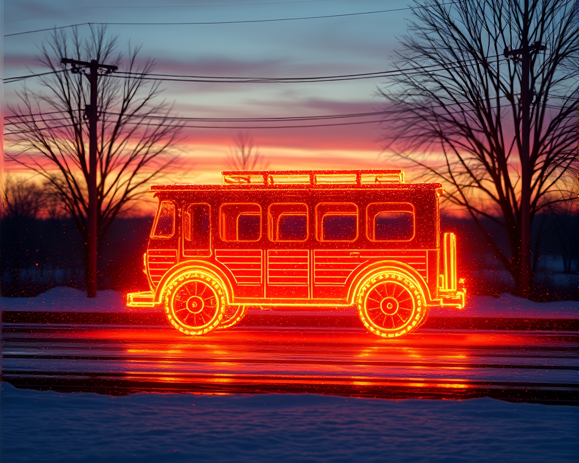 Acrylic Splattered Stagecoach Wireframe at Dawn – free AI stock image