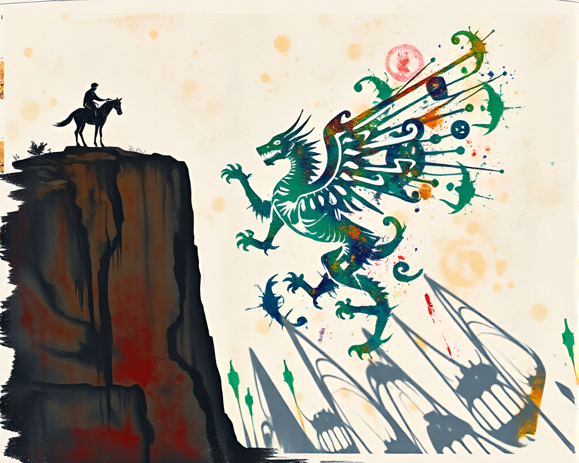 Chimera Fractal Graffiti Art on Cliffside at Sunset – free AI stock image