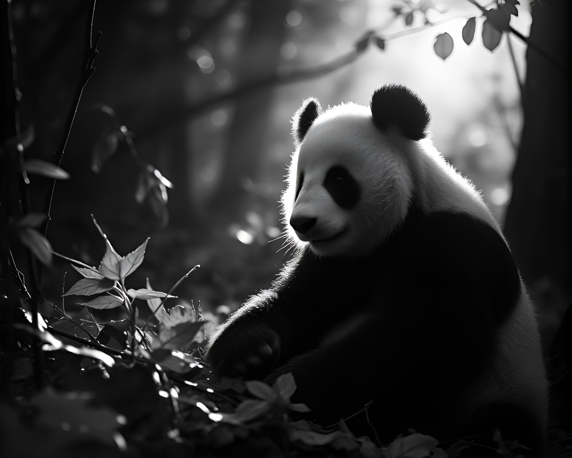 Panda Noir Fantasy in Cool Dawn Light – free AI stock image
