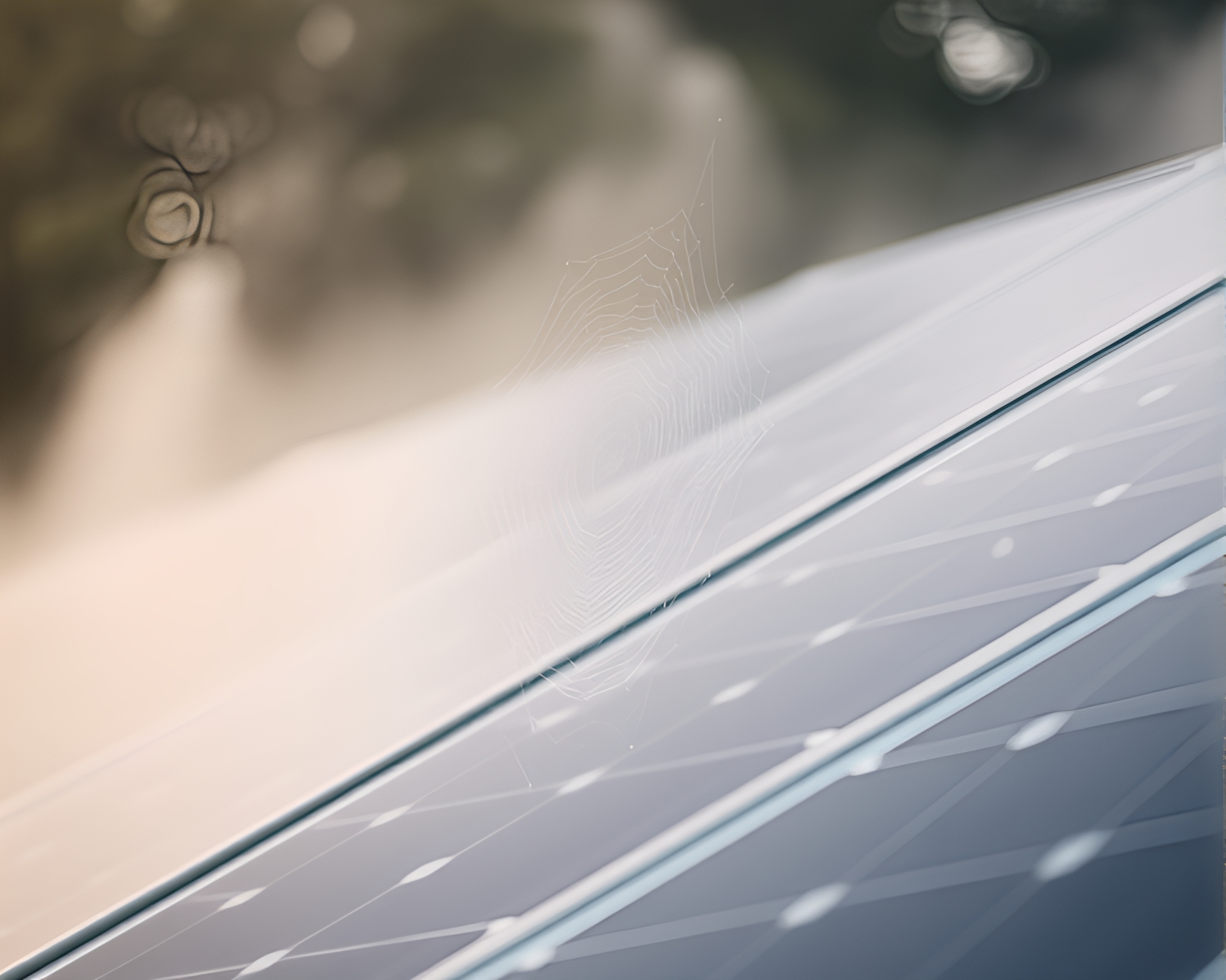 Sunlit Solar Panels in Smoky Cobweb Strands – free AI stock image