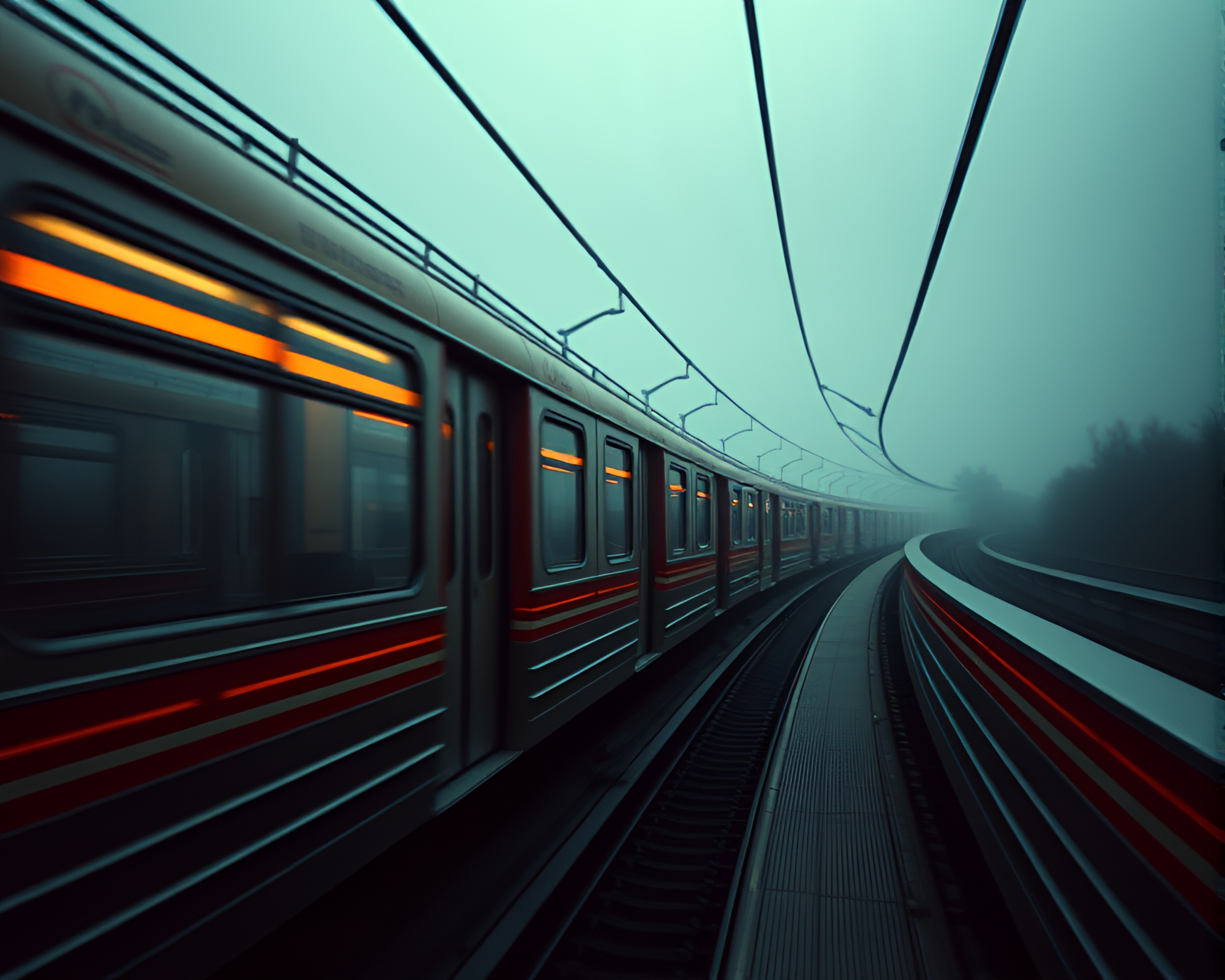 Ethereal Monorail in Necromantic Trompe-l’oeil Landscape – free AI stock image
