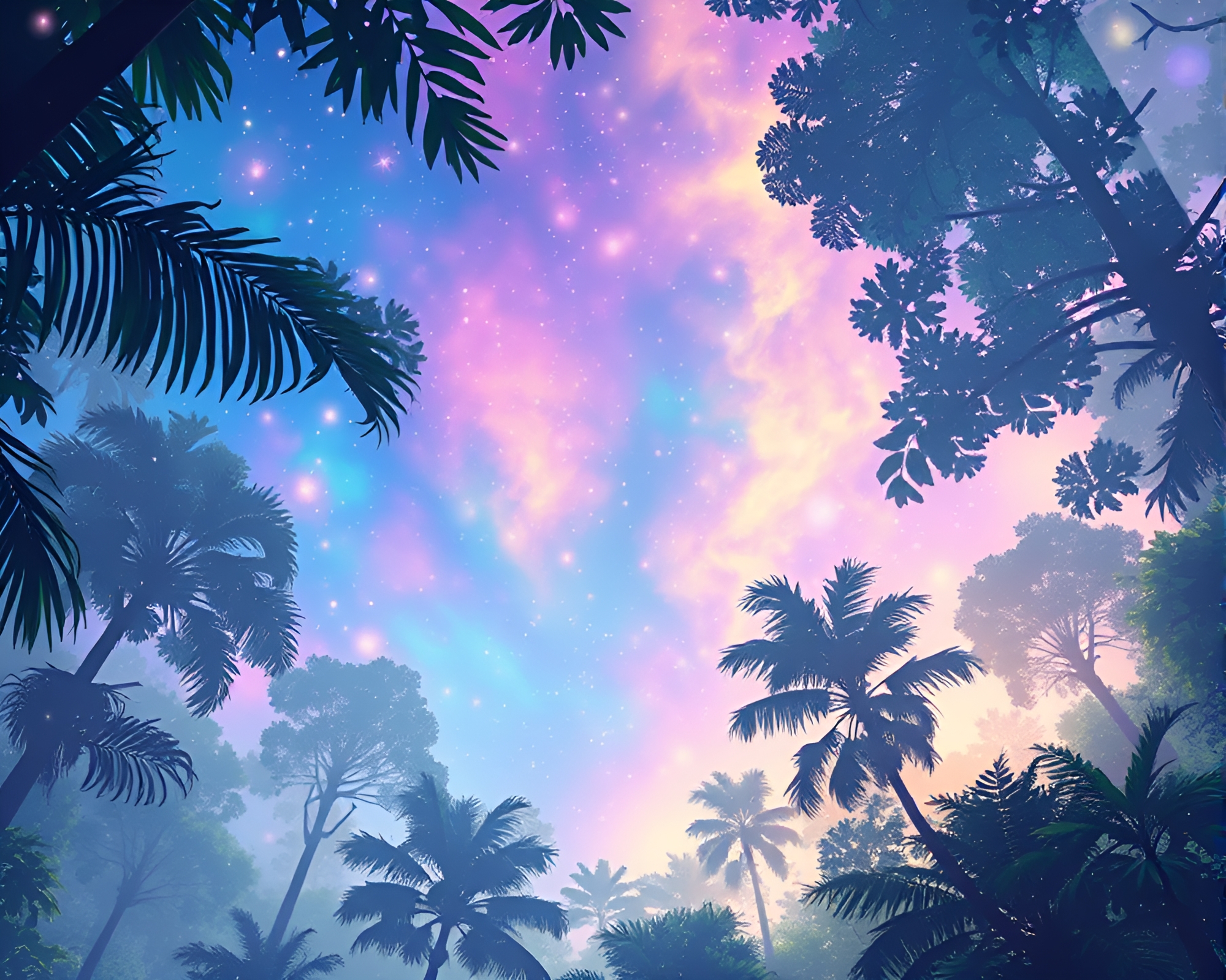 Iridescent Soap Film Rainforest Canopy Pixel Art – free AI stock image