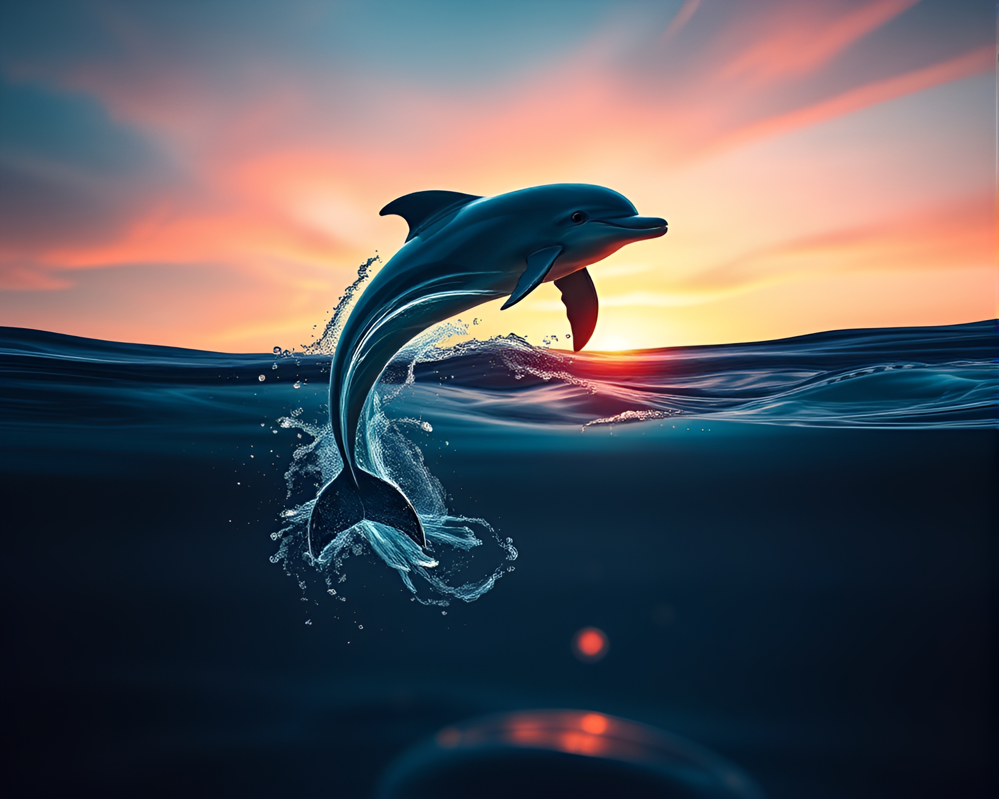 Enchanting Dolphin Dance in Soft Backlit Silhouette – free AI stock image