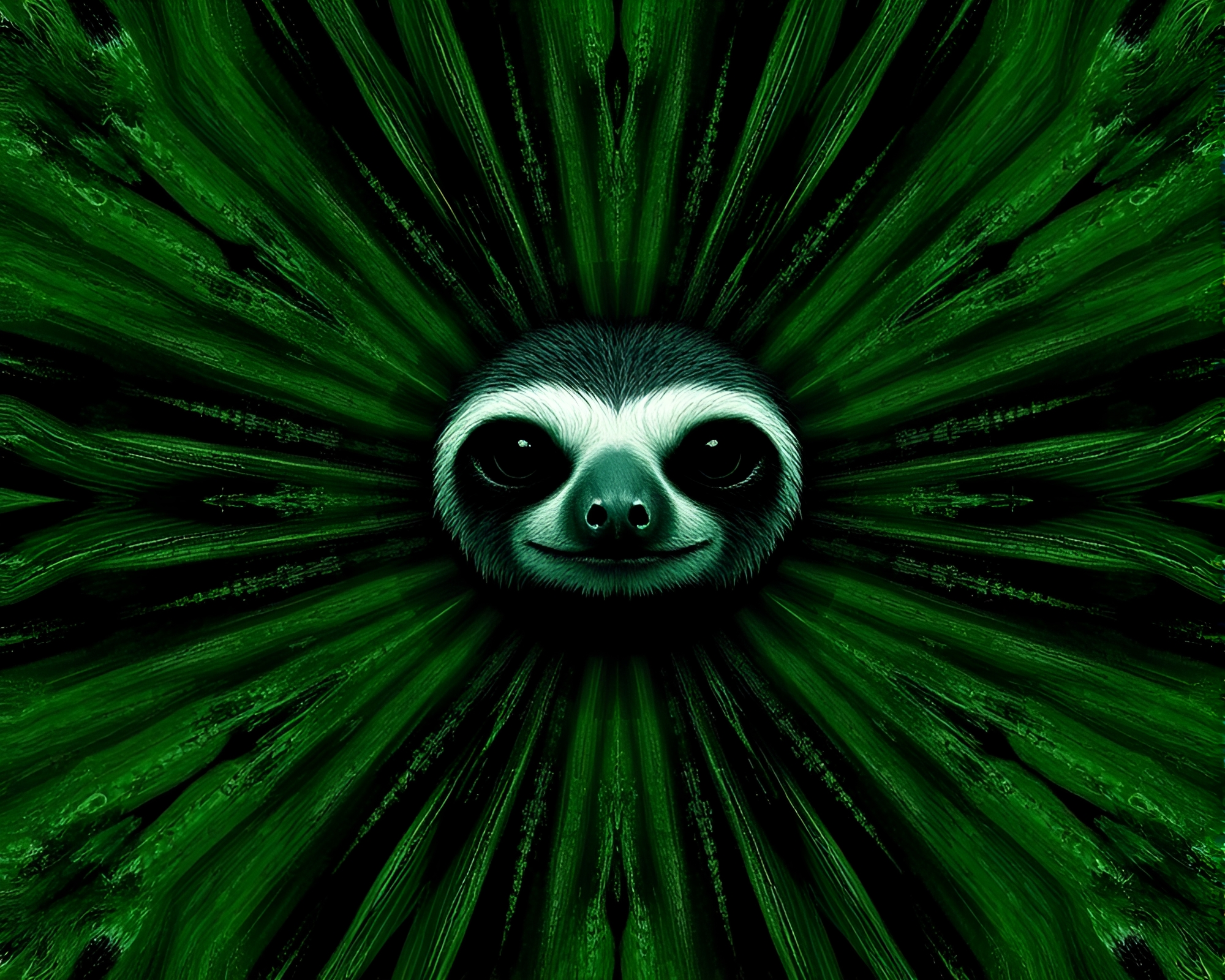 Monochrome Green Radial Sloth Symmetry – free AI stock image