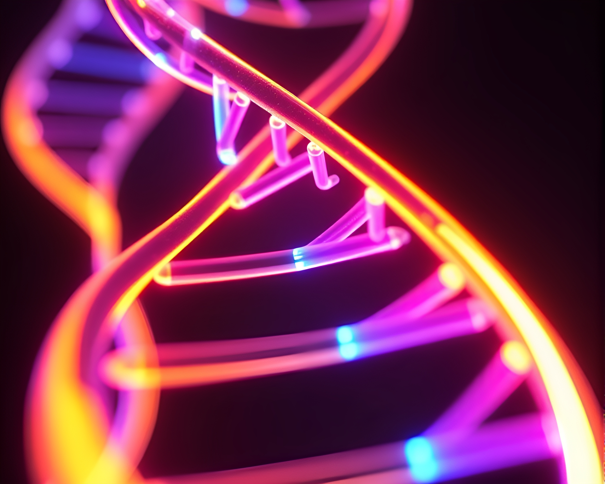 Neon Wireframe DNA Helix Glowing Phosphorescent Contour – free AI stock image