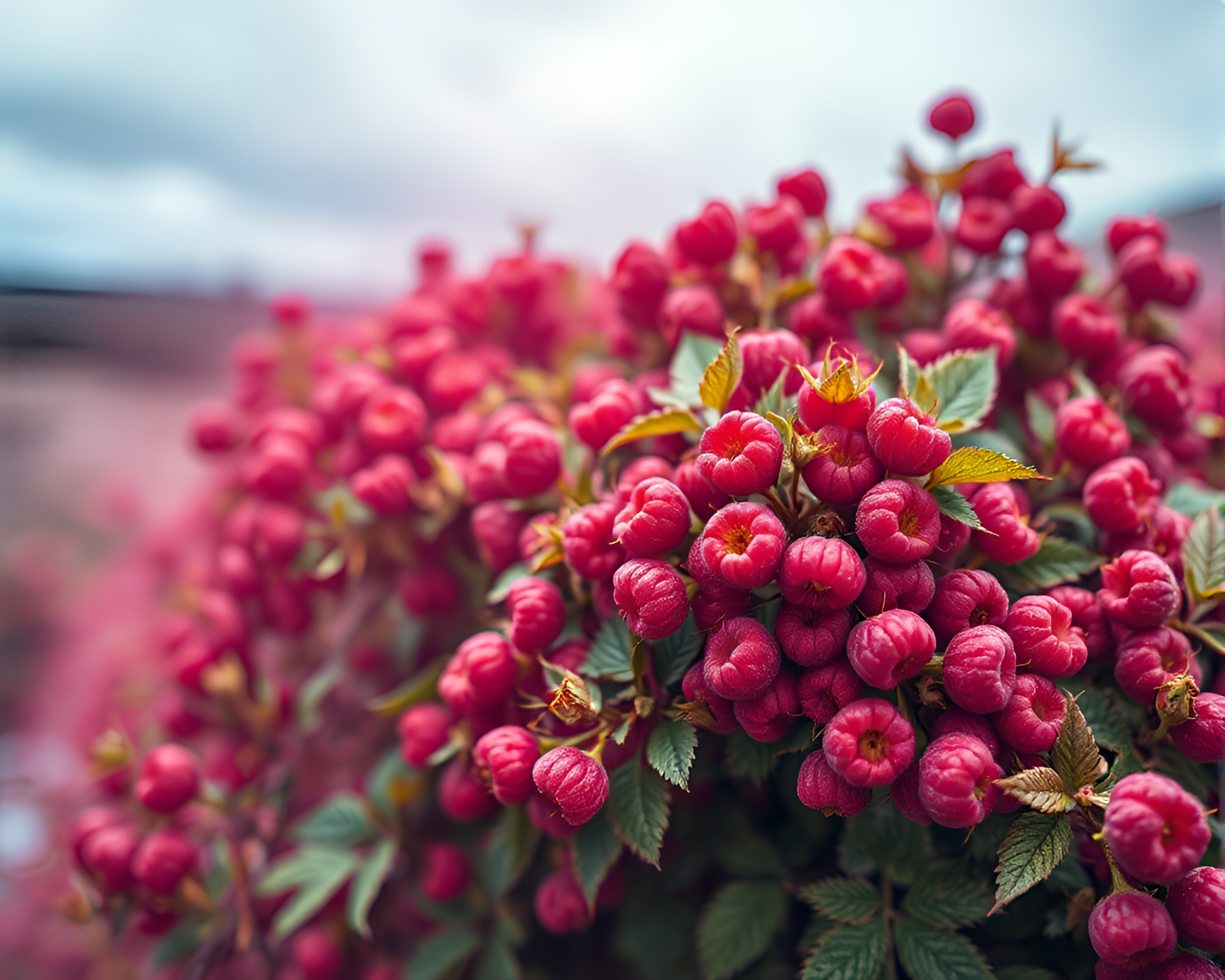 Raspberry Bush under Cosmic Dust Sky – free AI stock image