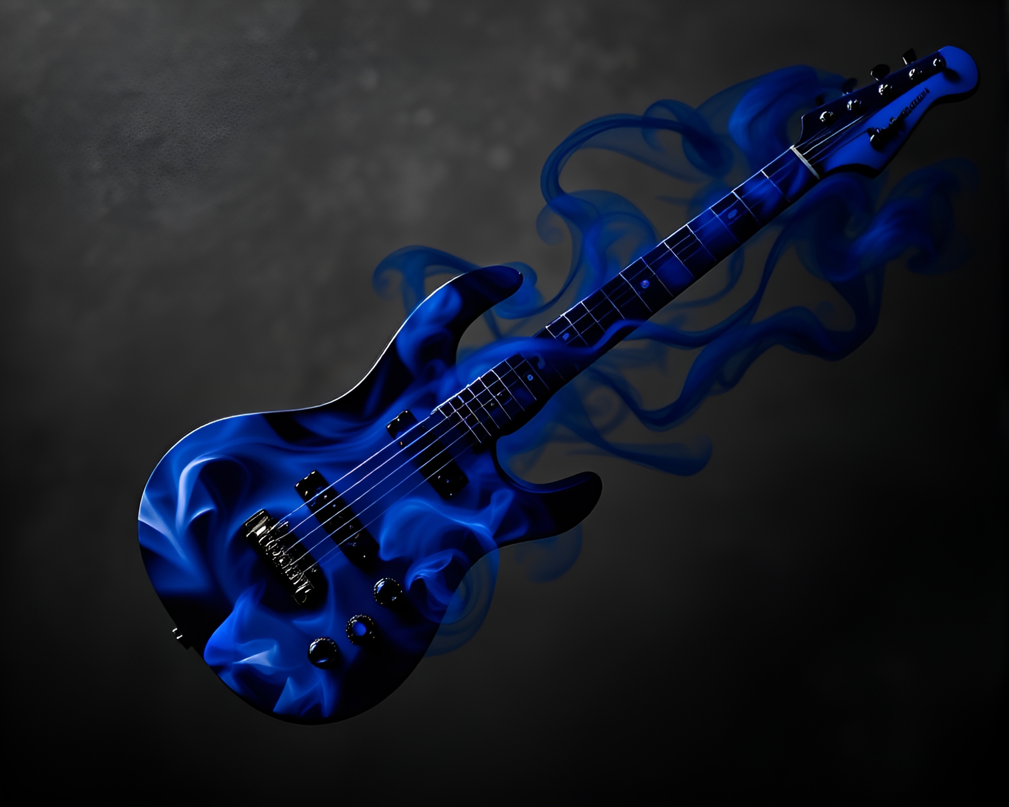 Guitarist in Monochrome surrounded by Cobalt Smoke Swirls – free AI stock image