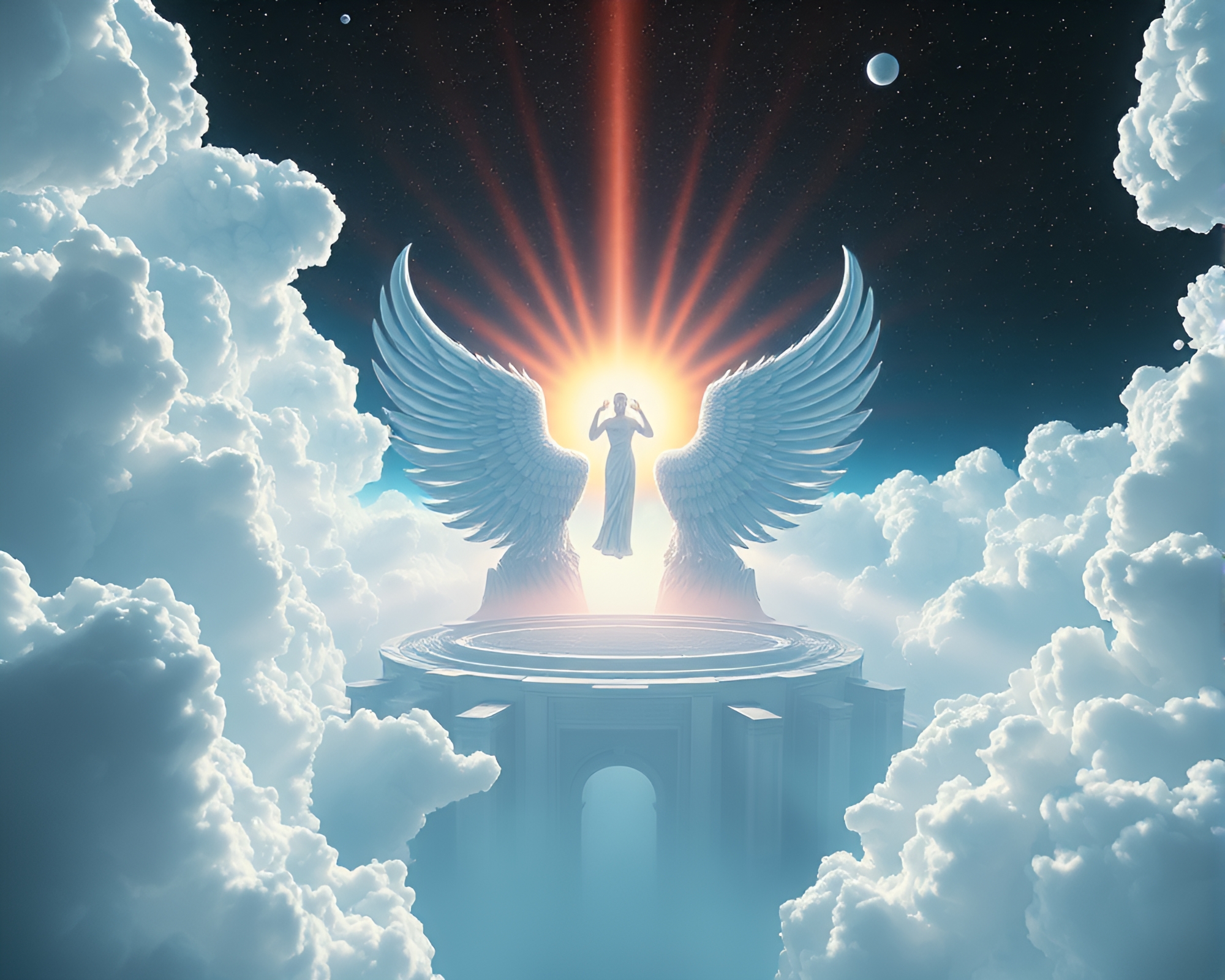 Virtual Utopia: Torn Edges and God Rays – free AI stock image