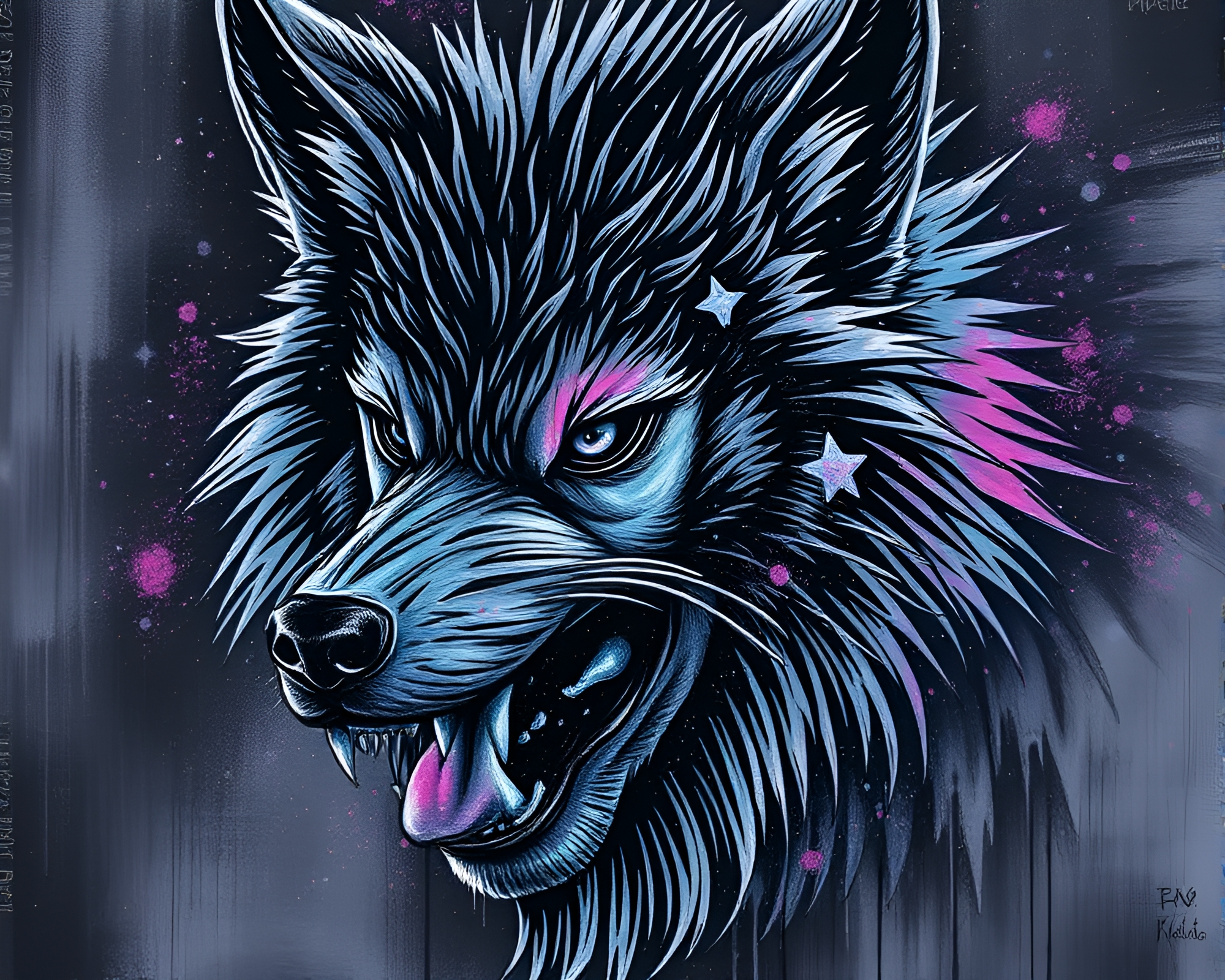 Engraved Werewolf in Cosmic Dust Graffiti – free AI stock image