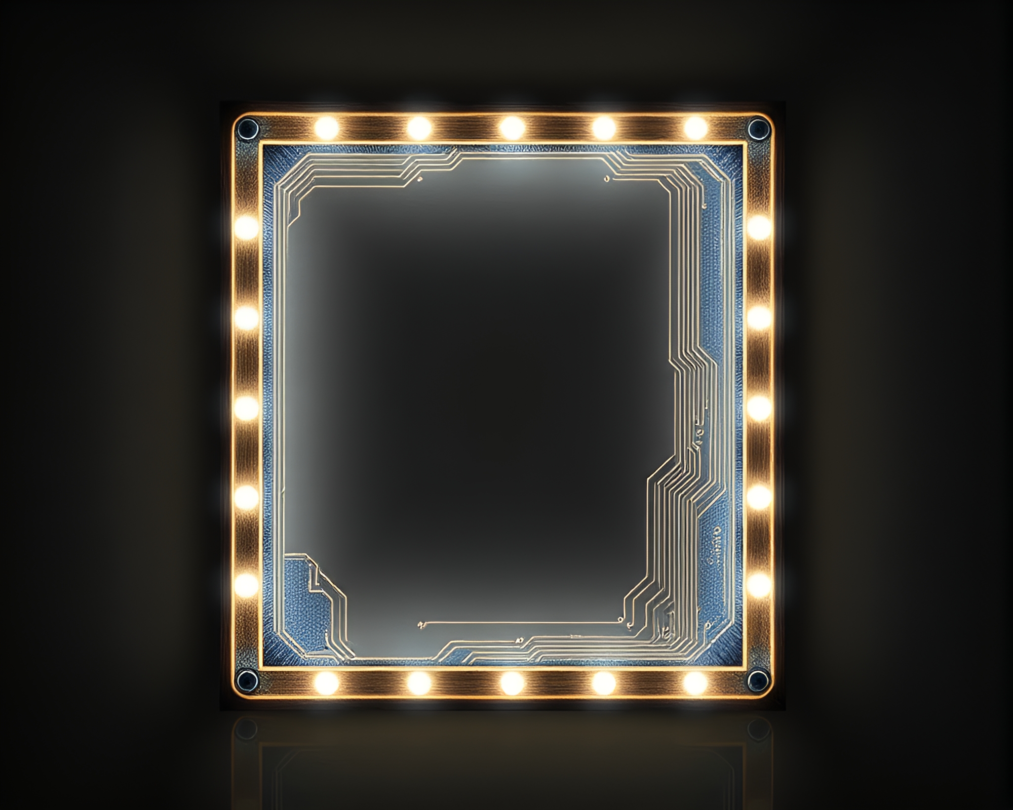 LED Circuit Board Frame: Faded Denim Aesthetic – free AI stock image