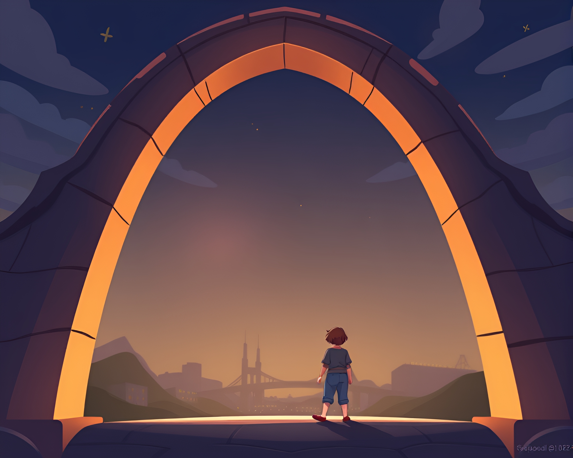 Charming Encounter on Illuminated Arch Bridge – free AI stock image