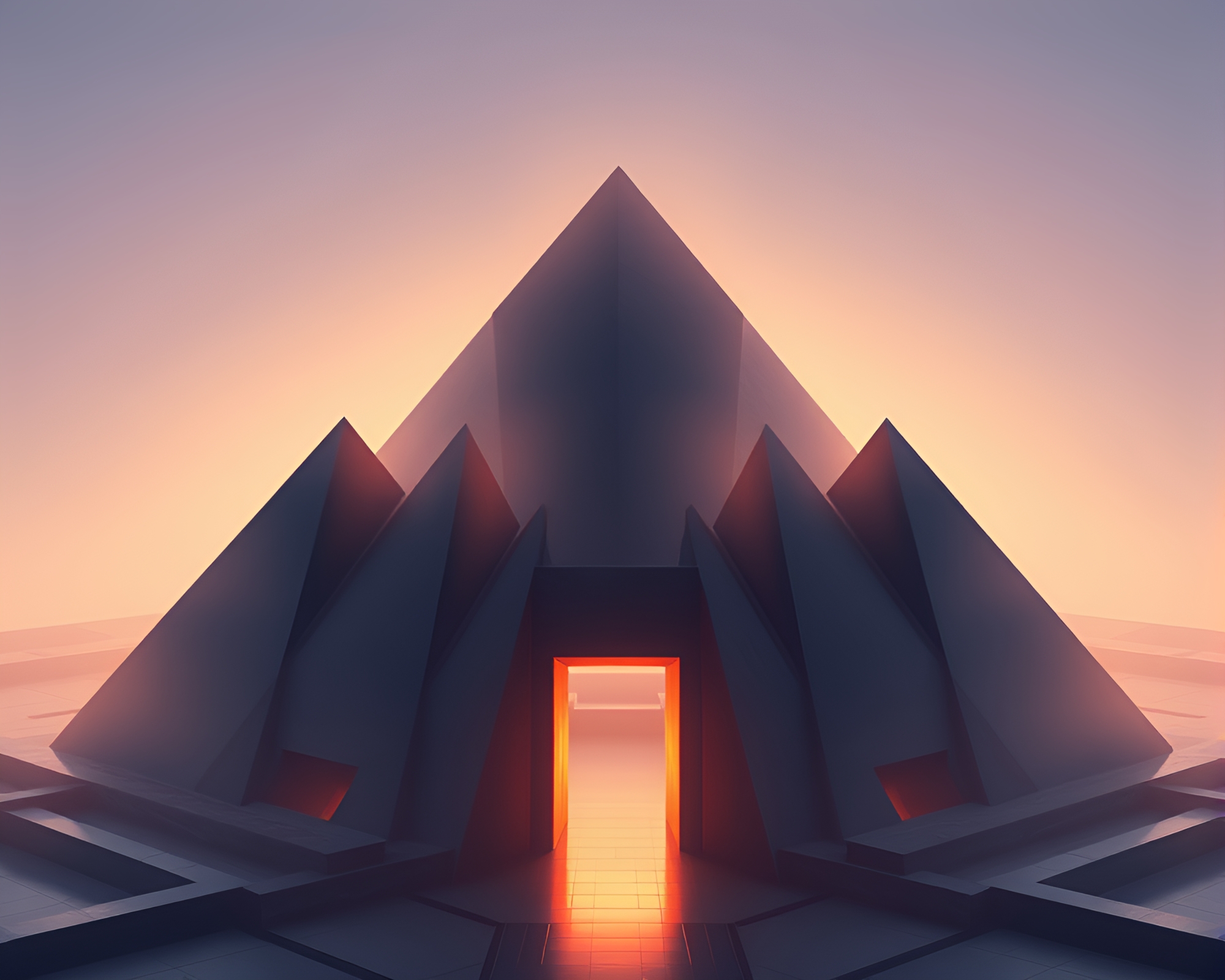 Fractal Pyramid Emerging from Soft Shadows – free AI stock image