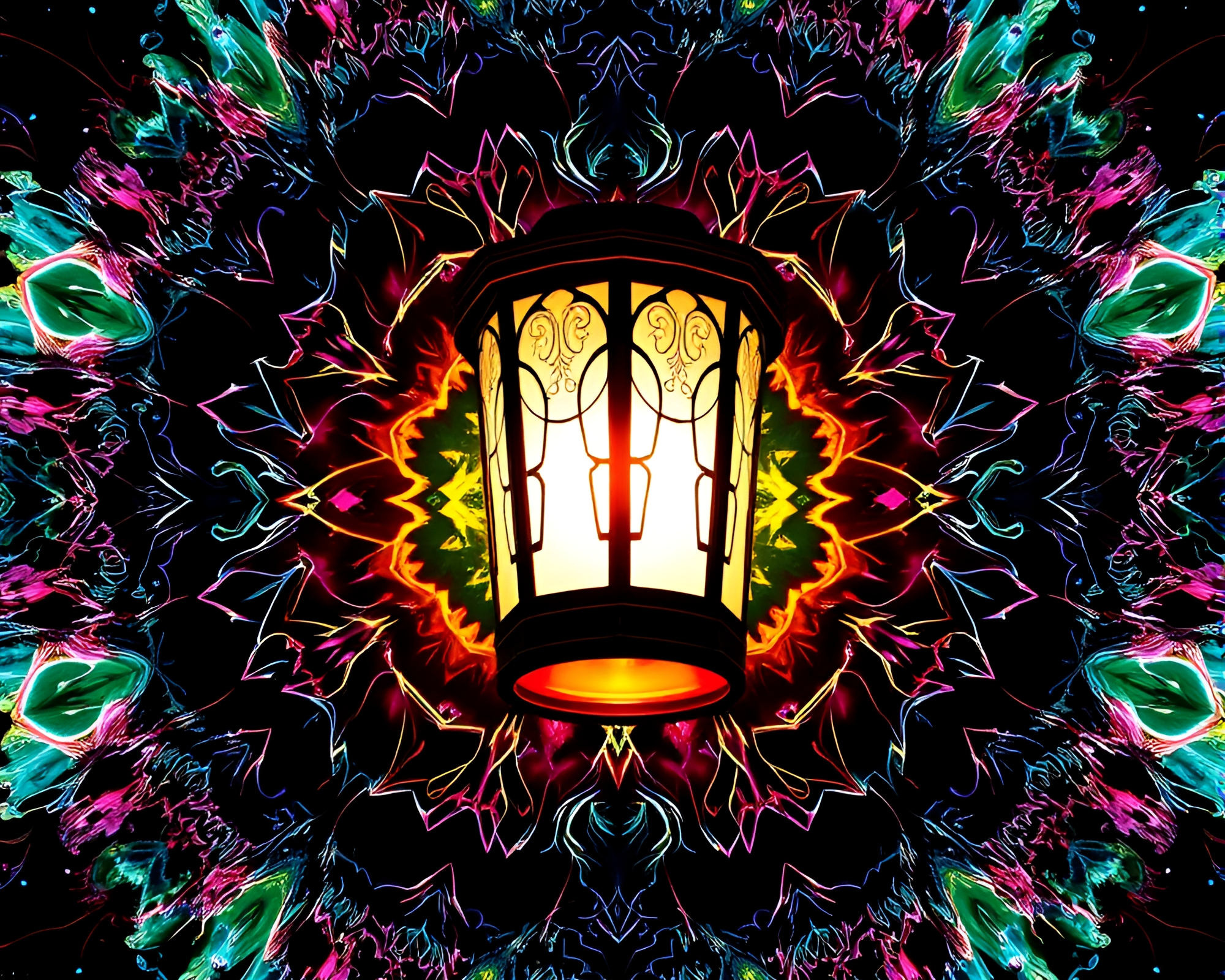 Symmetrical Lantern Garden with High Saturation Neural Art – free AI stock image