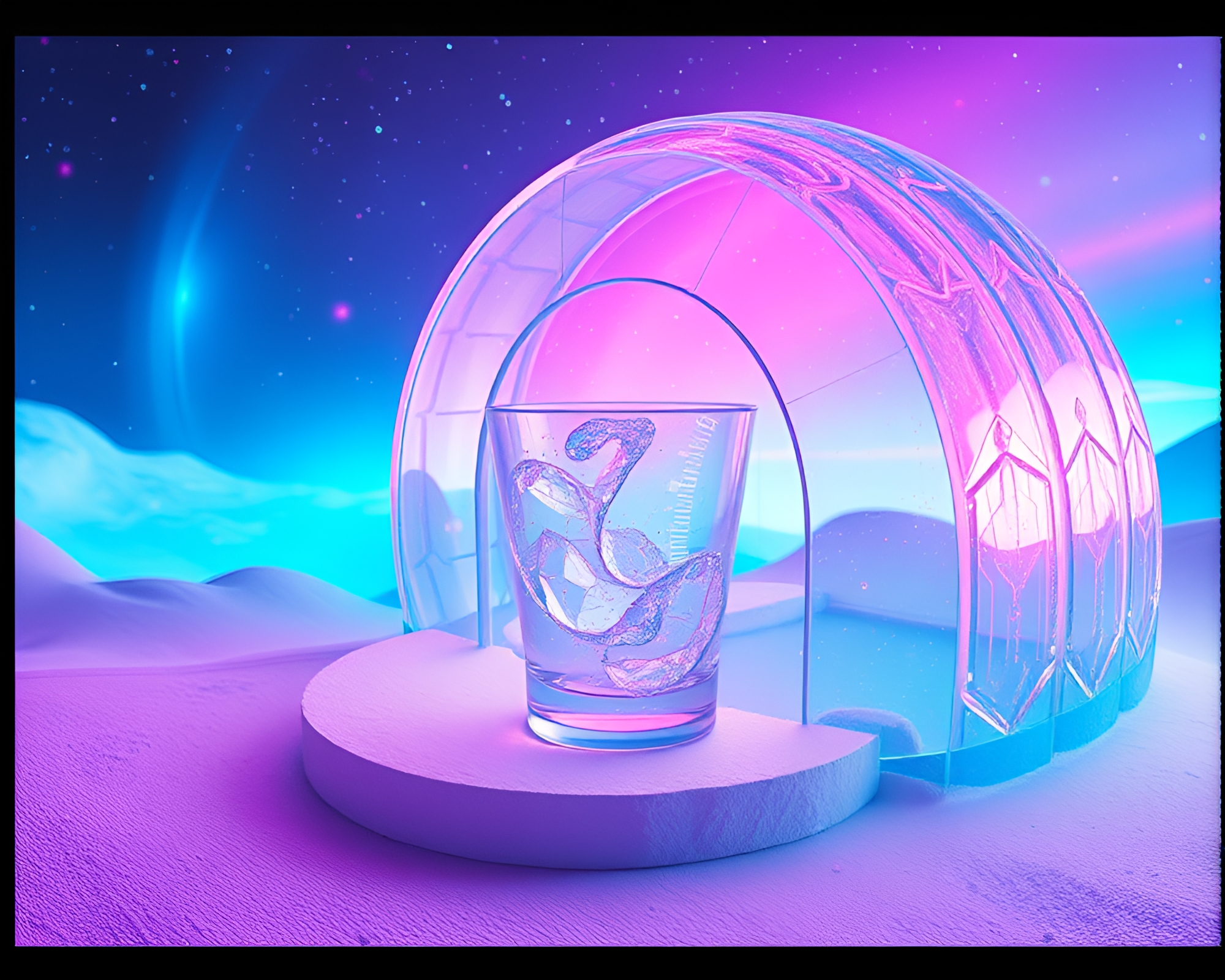 Glass Igloo Twilight Vortex Synthwave Scene – free AI stock image