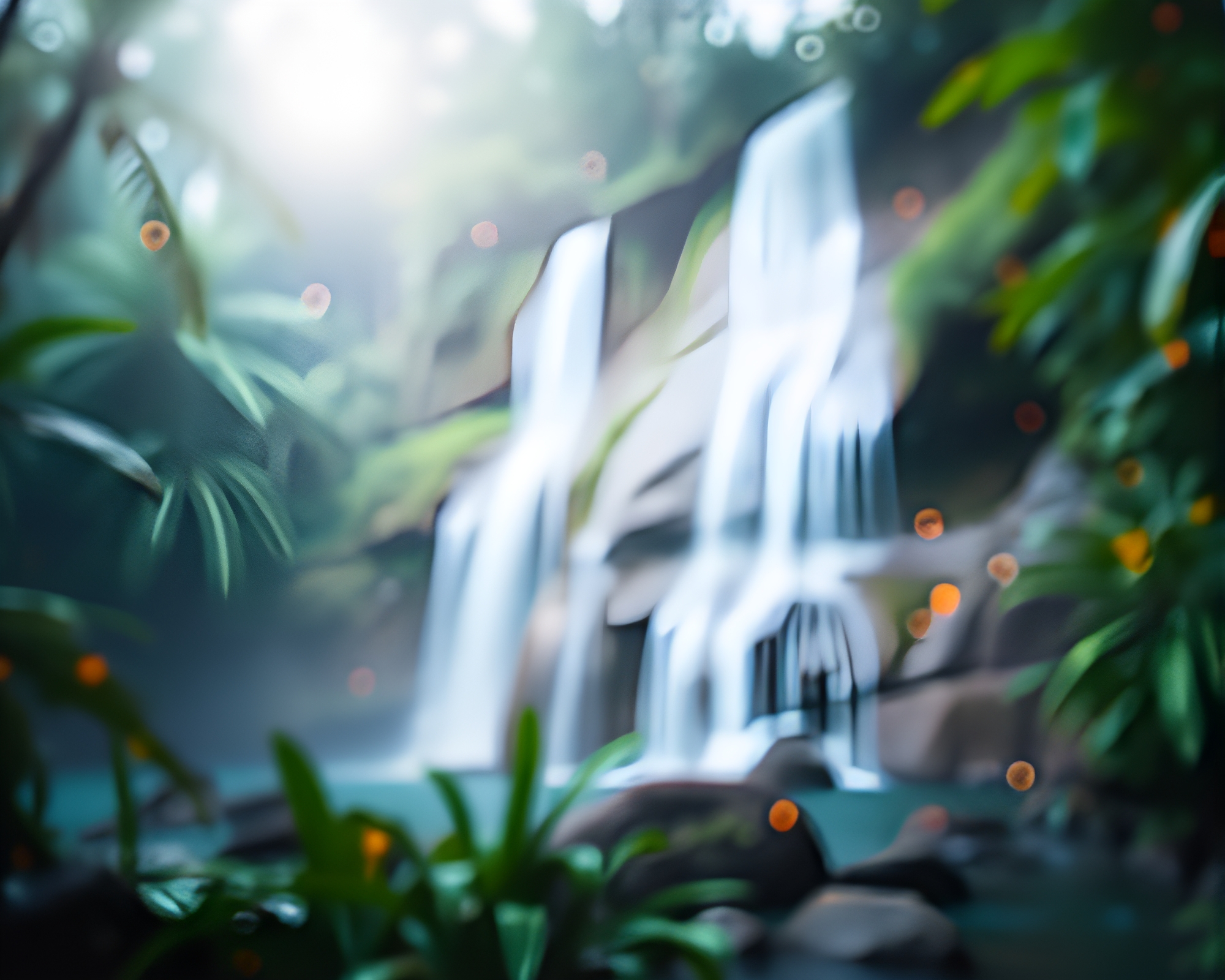 Futuristic Waterfall Bokeh Overlay HUD – free AI stock image