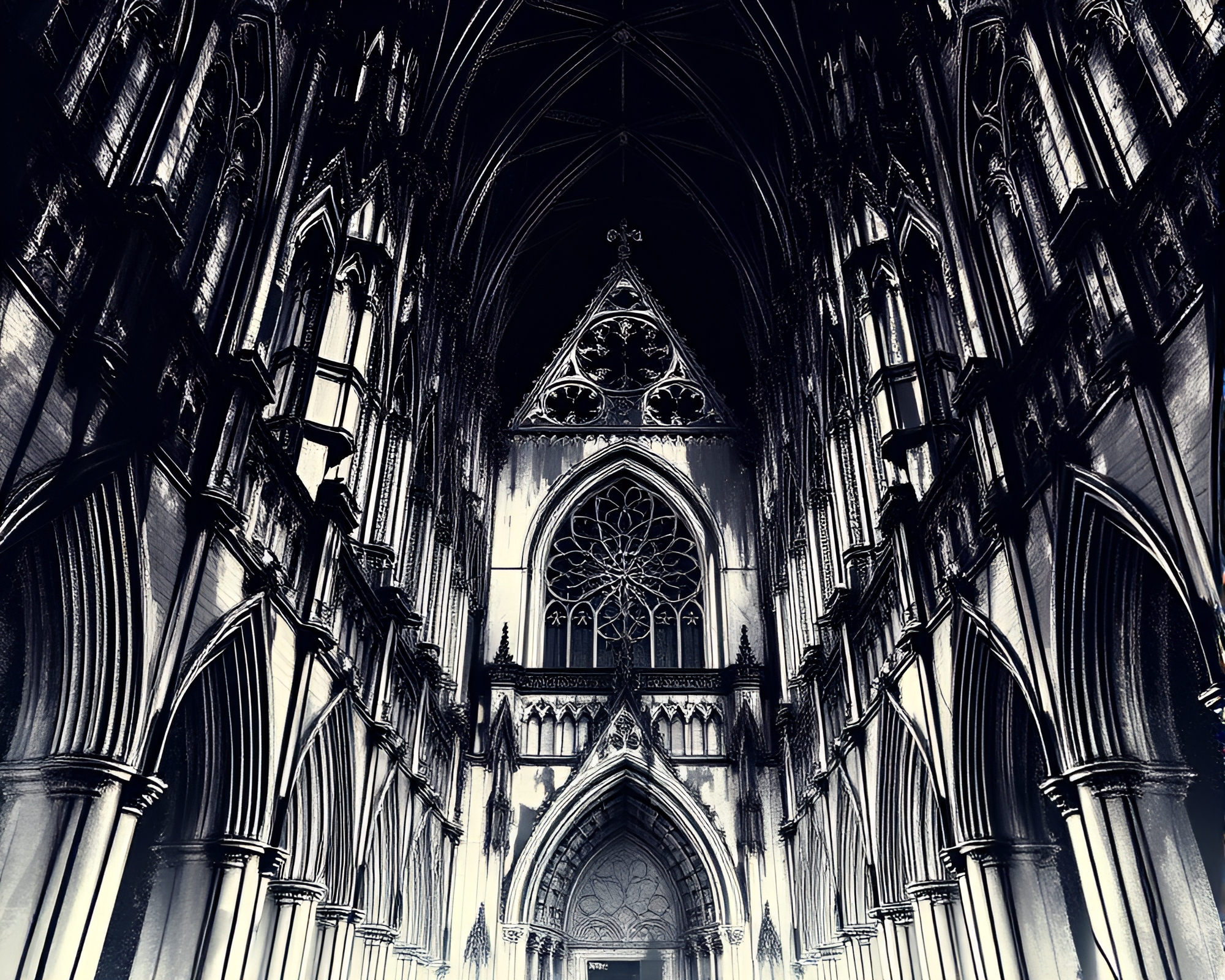 Gothic Cathedral Ink Wash Art with CRT Flicker – free AI stock image
