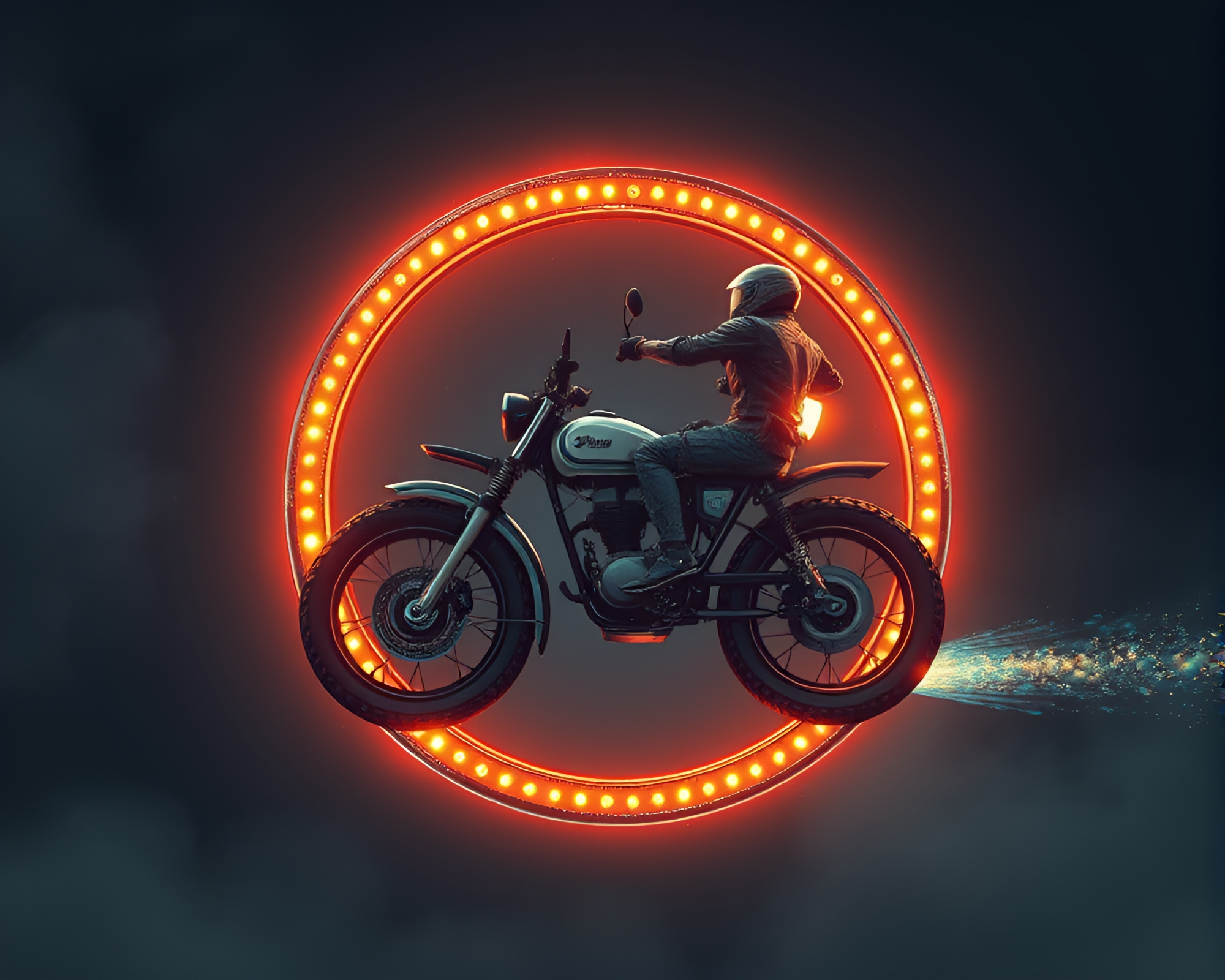 Steampunk Hoverbike Racing Through Circular Frame – free AI stock image