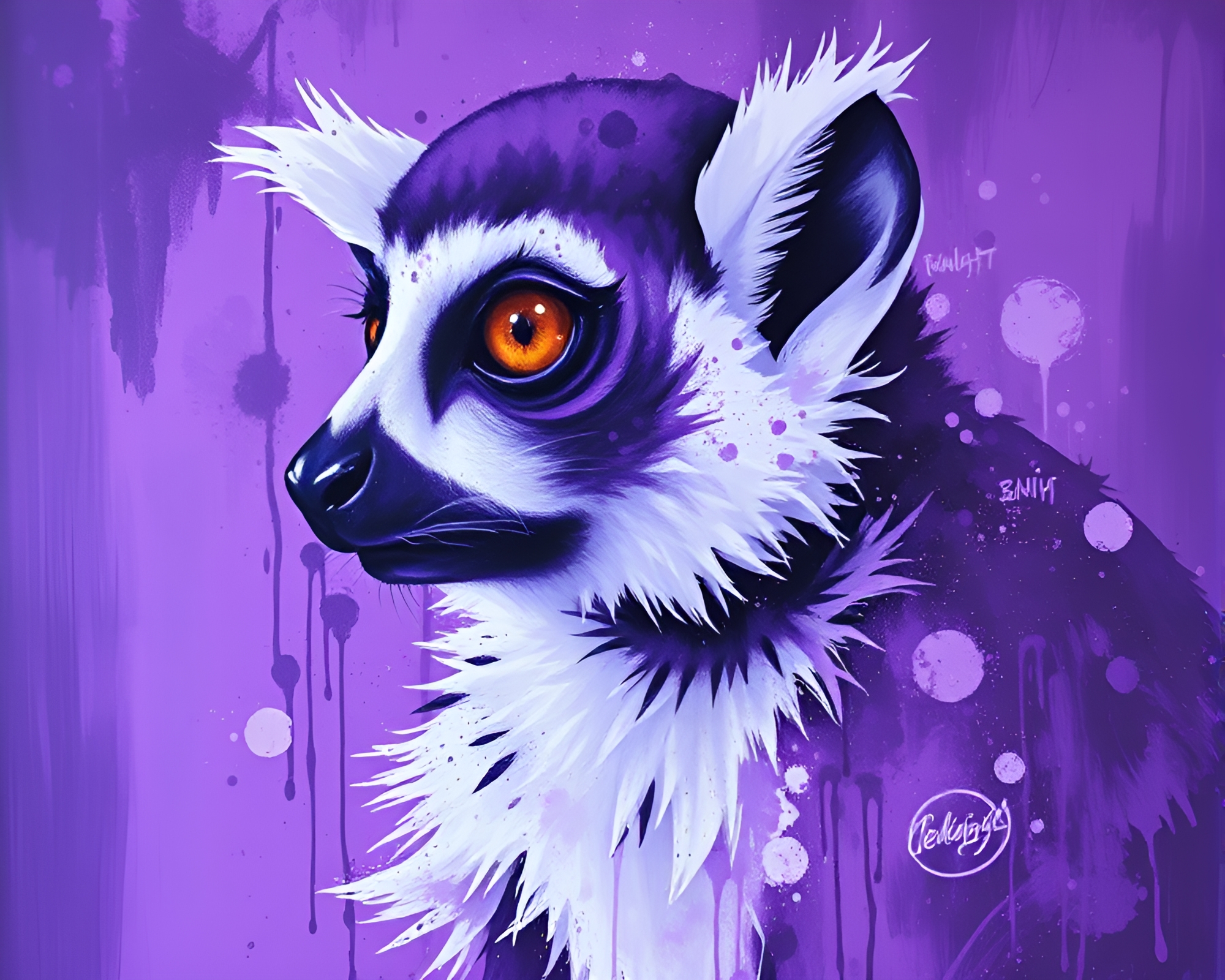Twilight Lemur in Acrylic Spray Graffiti Artwork – free AI stock image