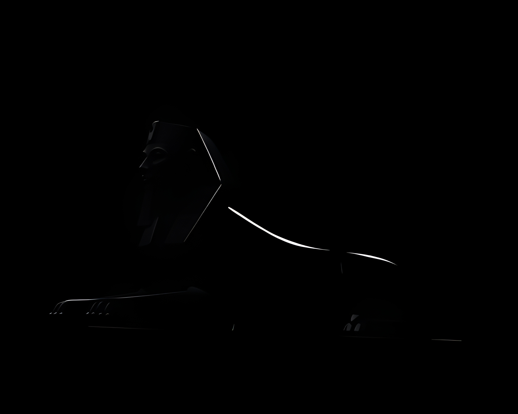 Silhouetted Sphinx Statue in Charcoal Black Toon Shading – free AI stock image