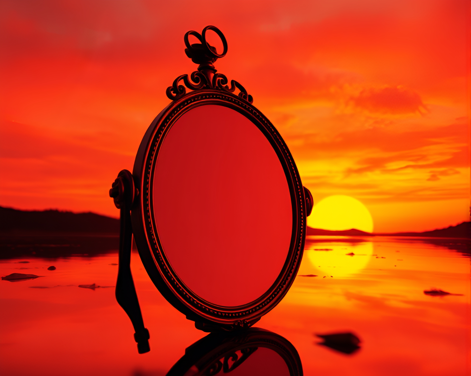 Grunge Sunset Reflection in Haunted Mirror Shard – free AI stock image