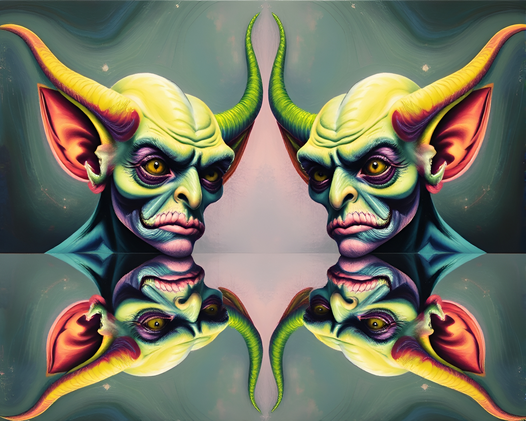 Goblin Mirror Symmetry Fantasy Painting – free AI stock image