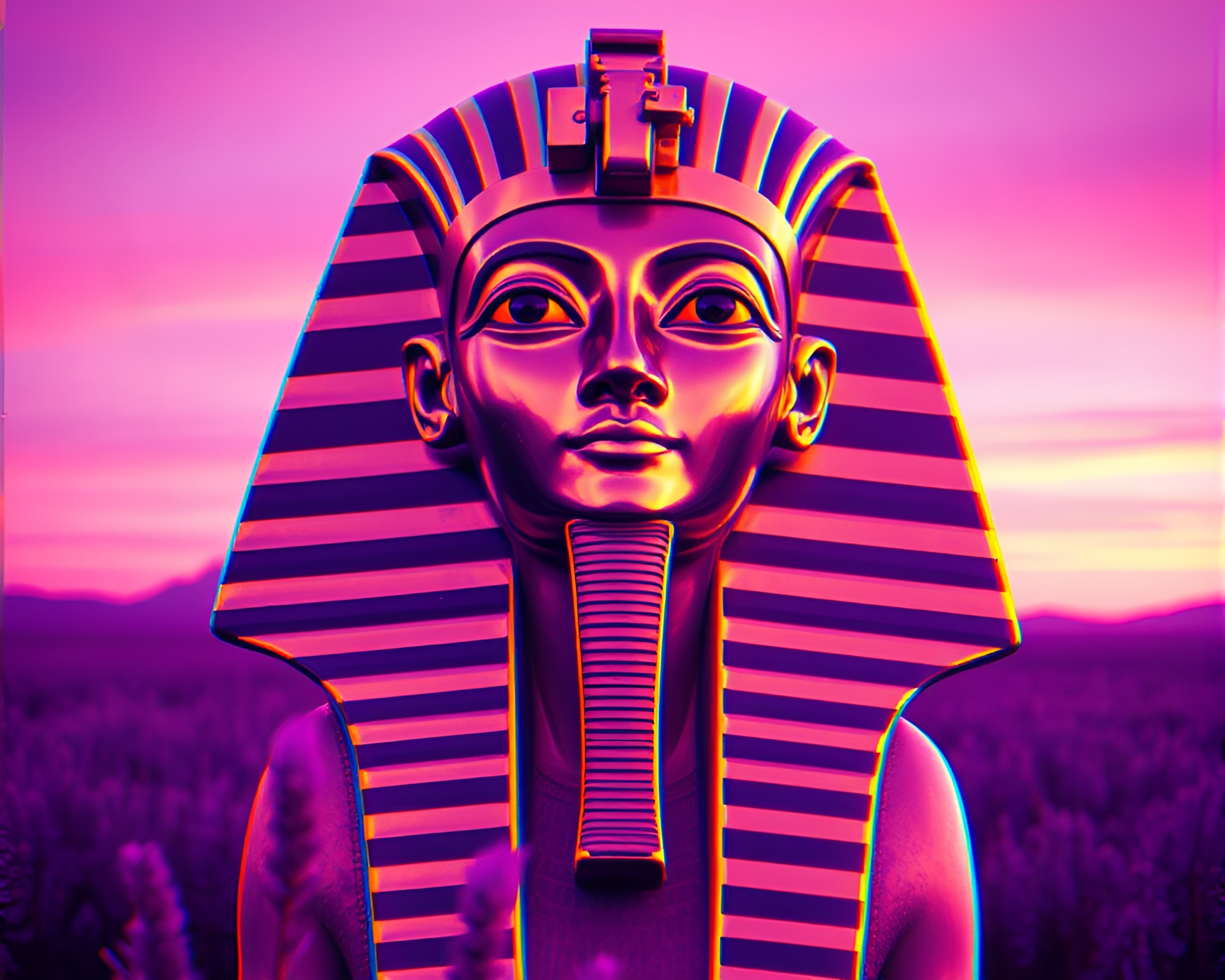 Crosshatched Pharaoh’s Mask in Lavender Twilight 3D – free AI stock image