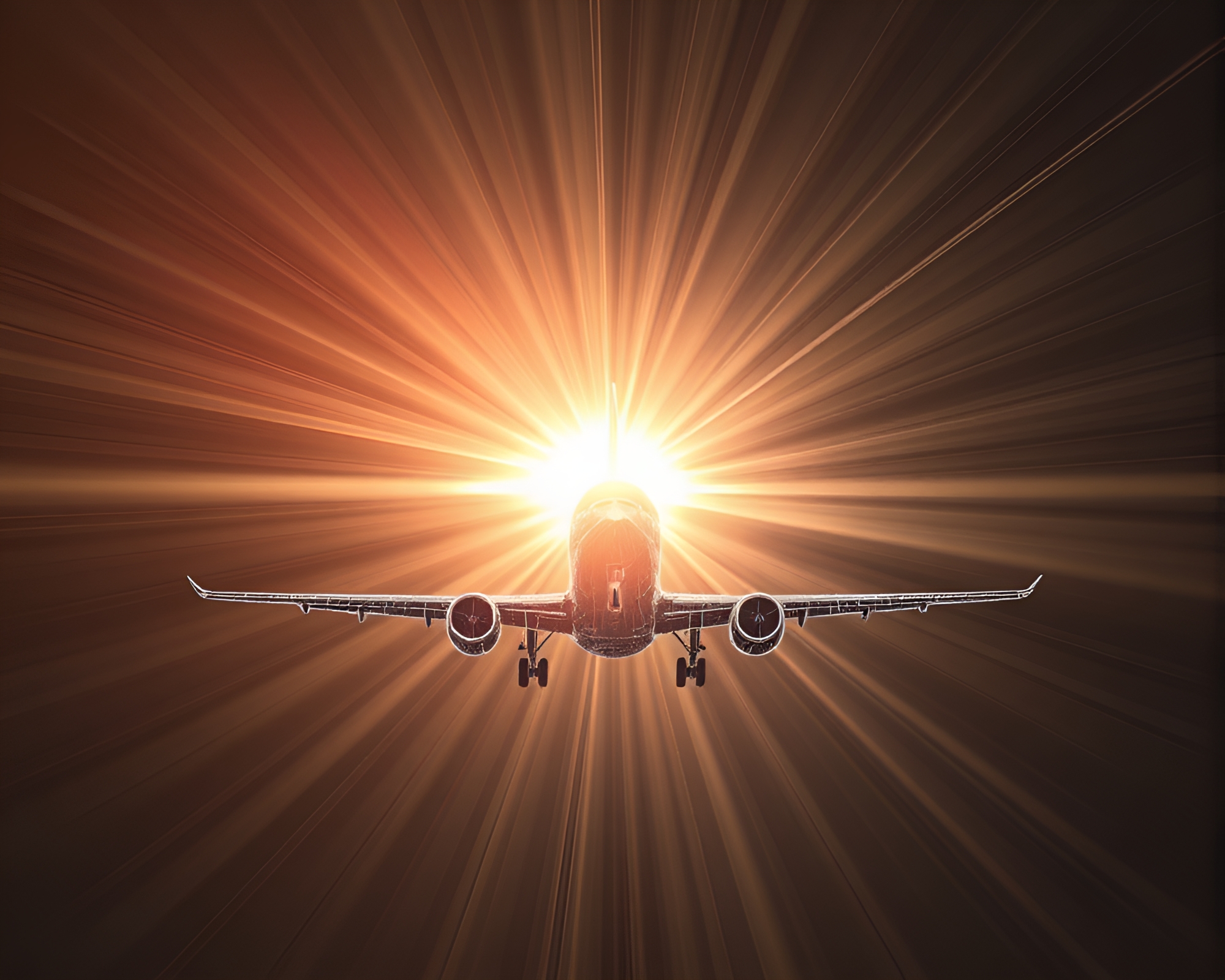 Airplane in Wireframe Render Bathed in God Rays – free AI stock image