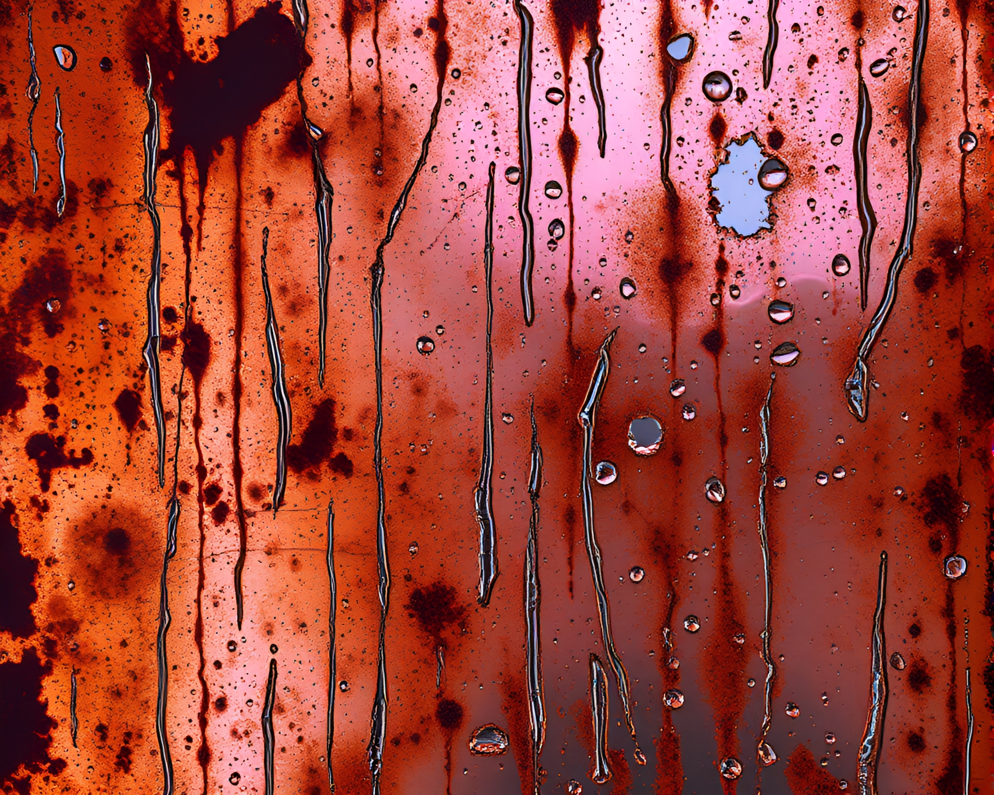 Holographic Rain: Rusty Reflections Materialized – free AI stock image