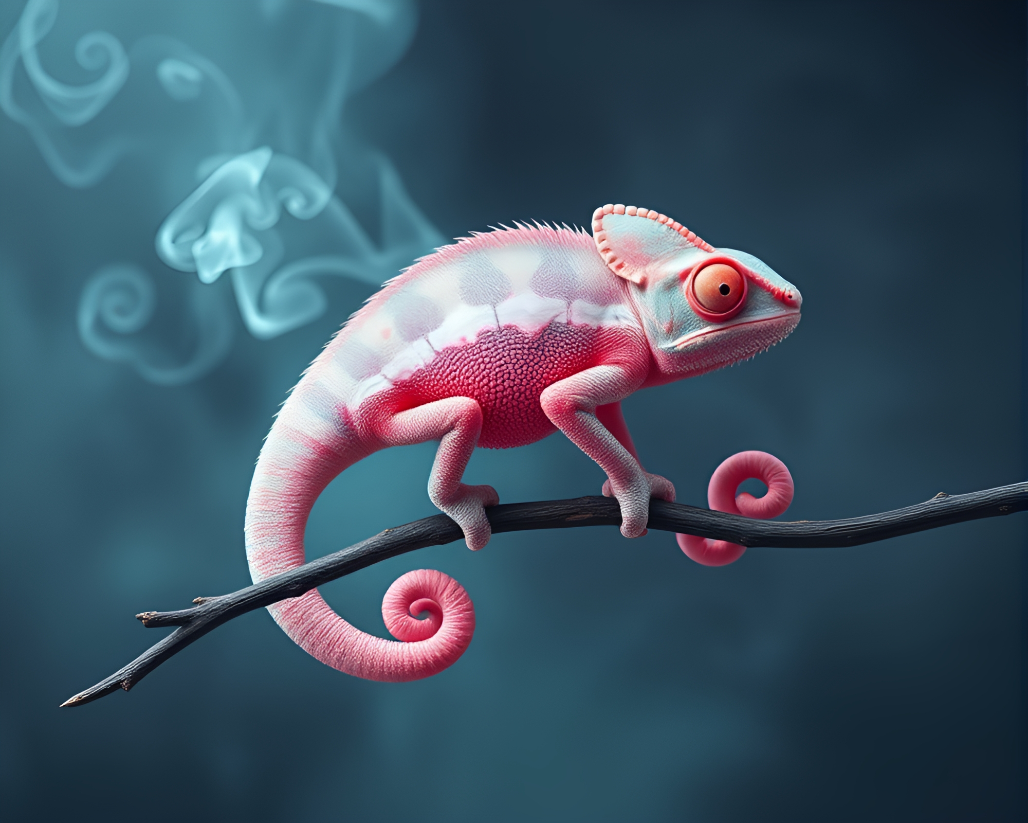 Chameleon Blowing Soft Pastel Smoke Rings in Flat Design – free AI stock image