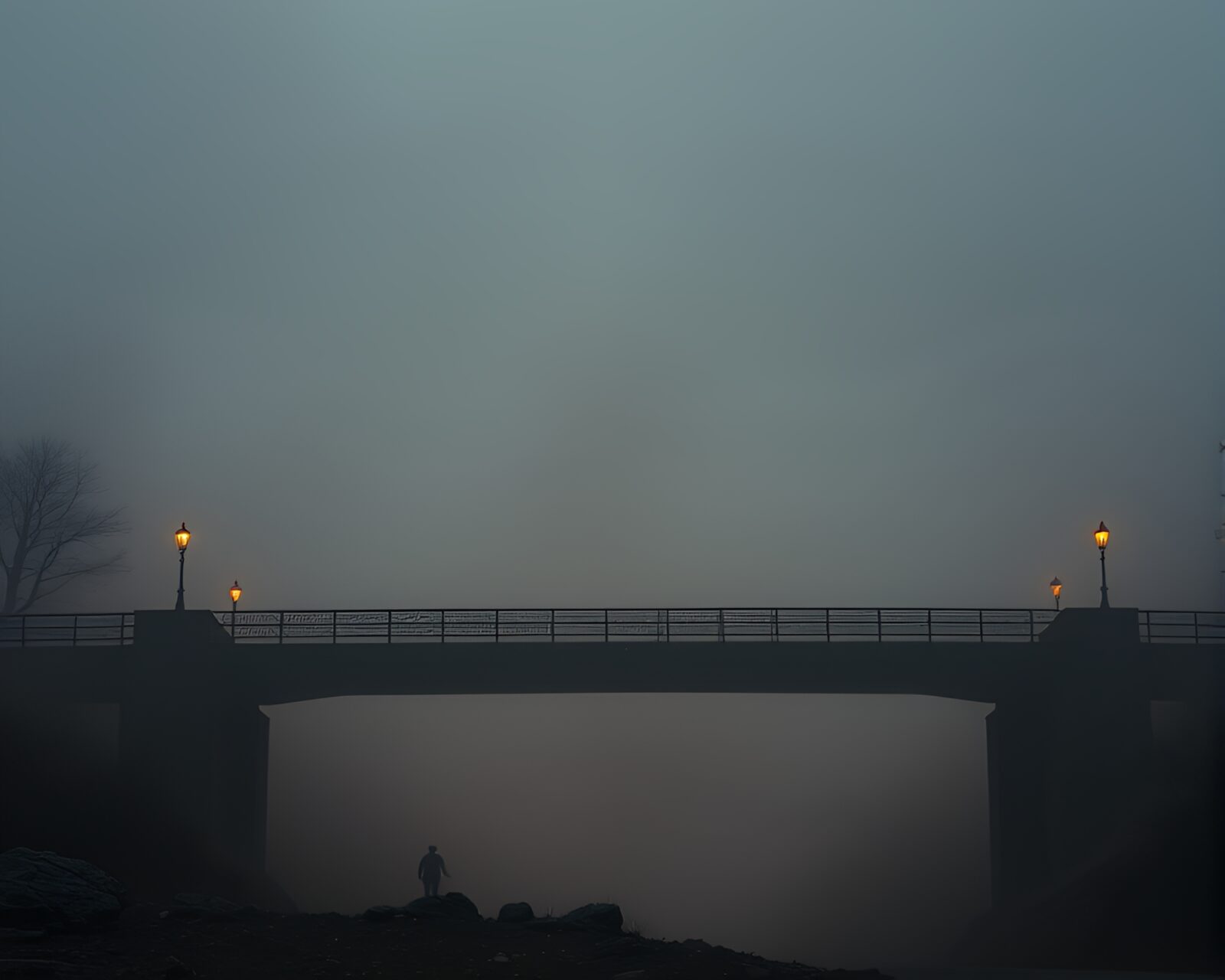 Gritty arch bridge illuminated by fireplace light with floating dust particles
