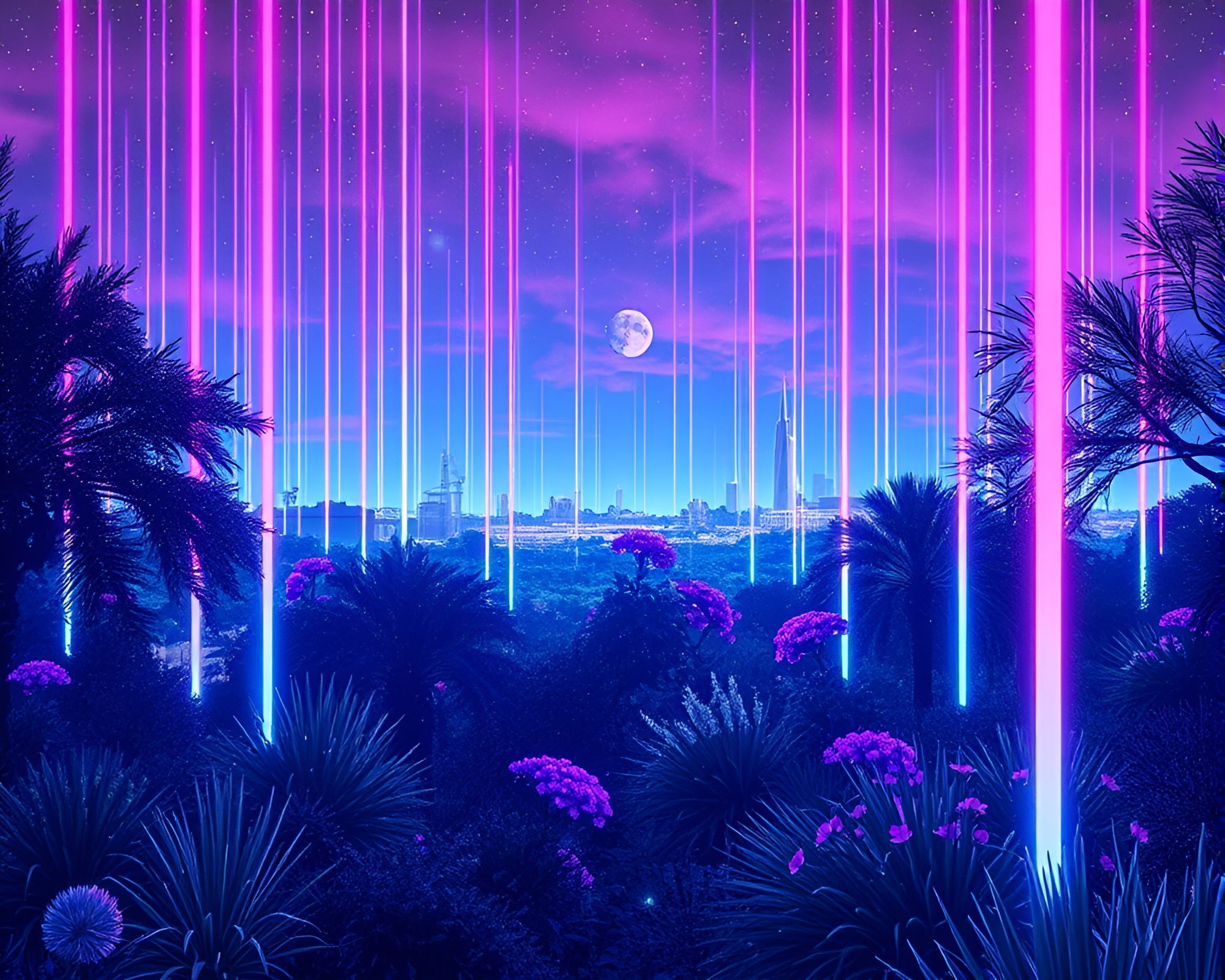 Fiber Optics Sky Garden: Pastel Retrowave Dream – free AI stock image