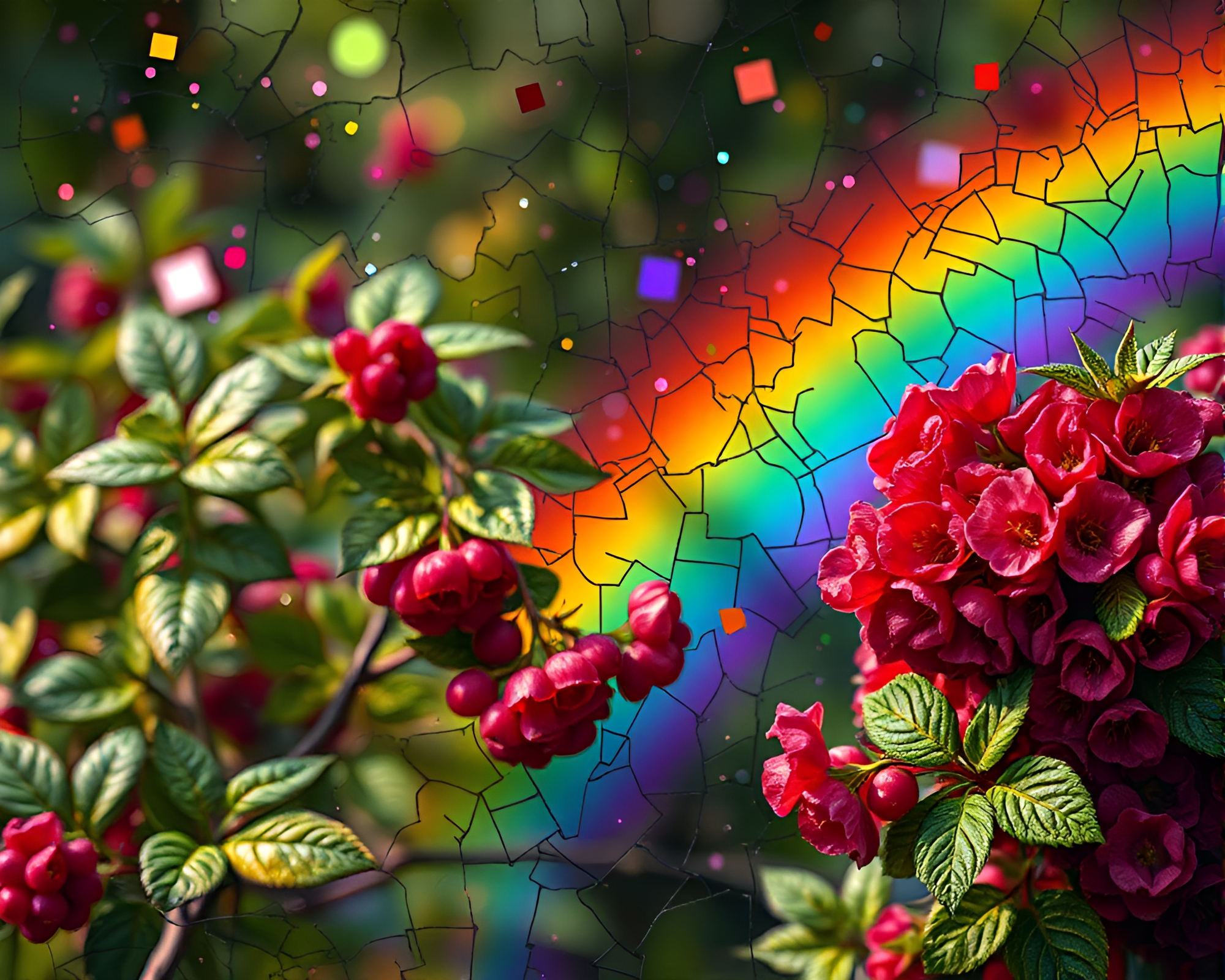 Raspberry Cosmic Mosaic: Fragmented Beauty Captured in Ambient Light – free AI stock image