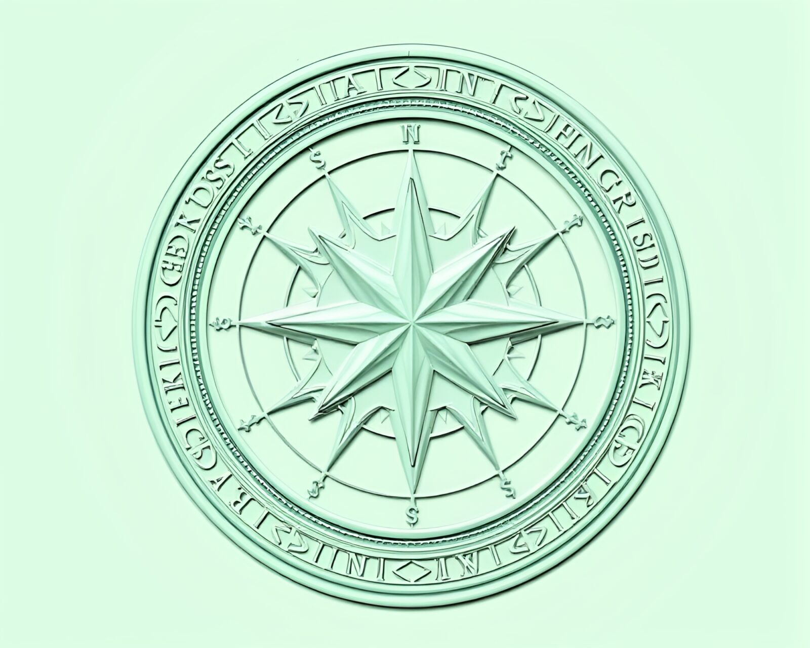 Abstract origami sundial against mint green crosshatch background