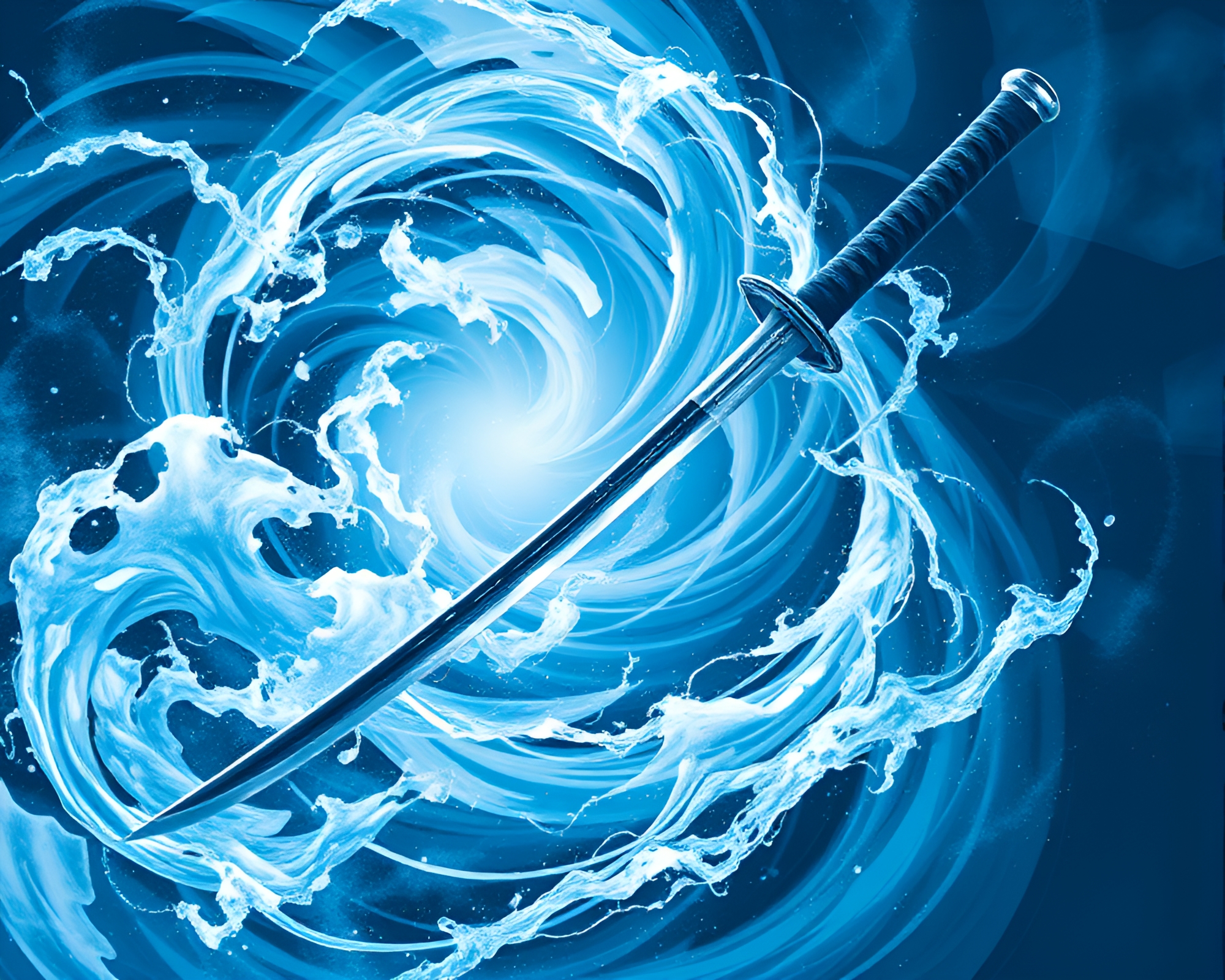 Samurai Warrior in Ice-blue Vortex – free AI stock image