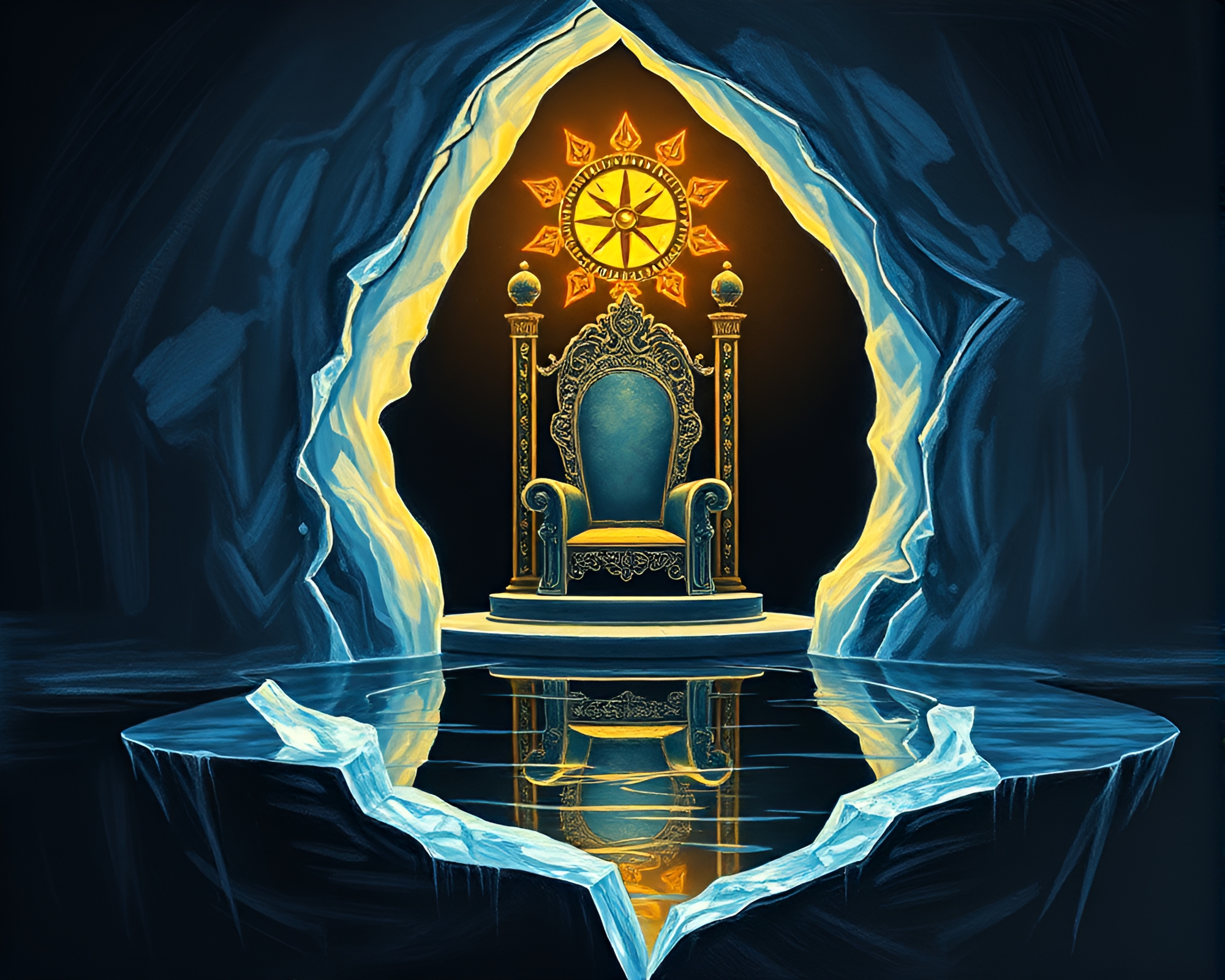 Ice Reflection Crack Pocket Sundial Throne – free AI stock image
