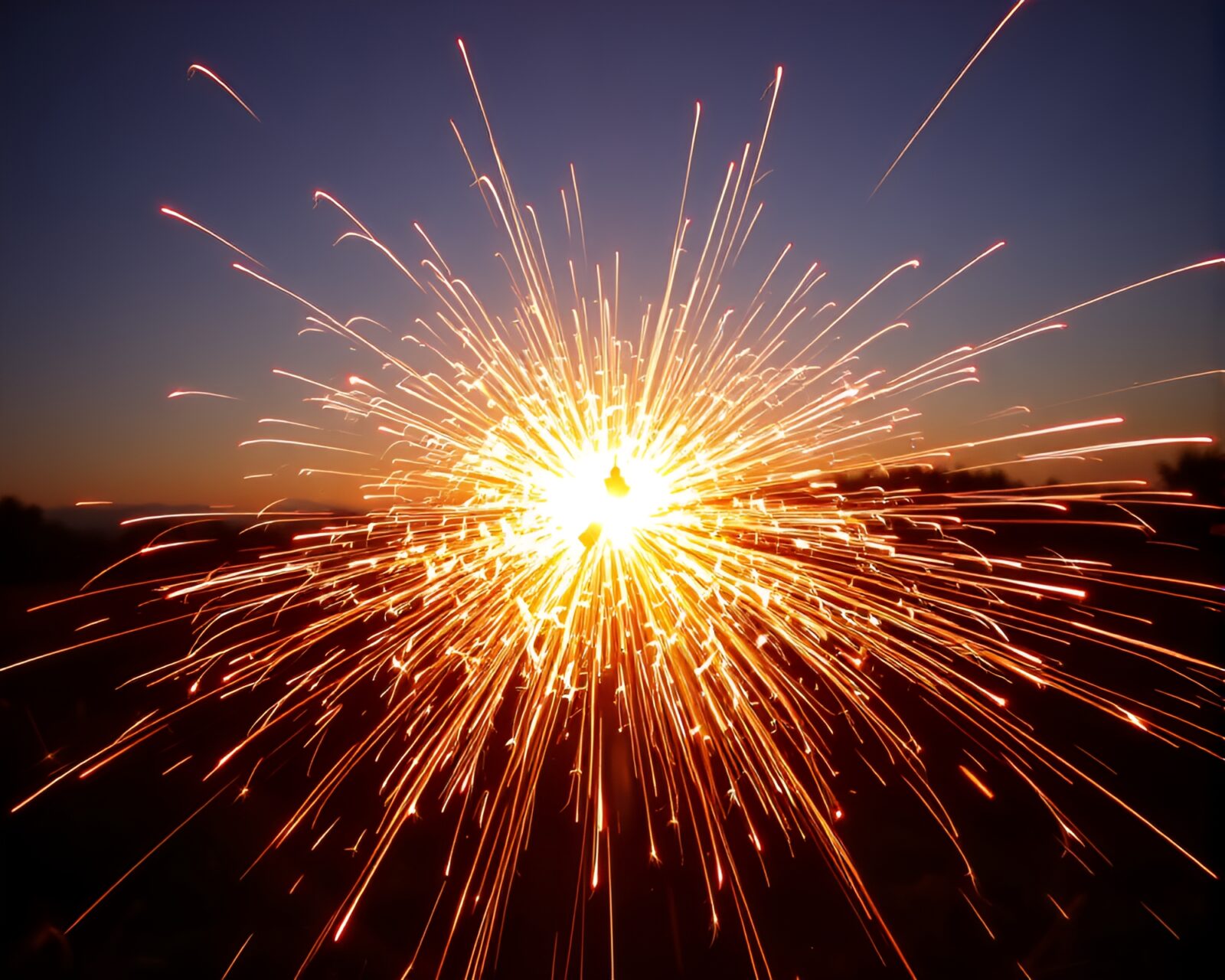 Silhouetted time traveler surrounded by vibrant firework trails