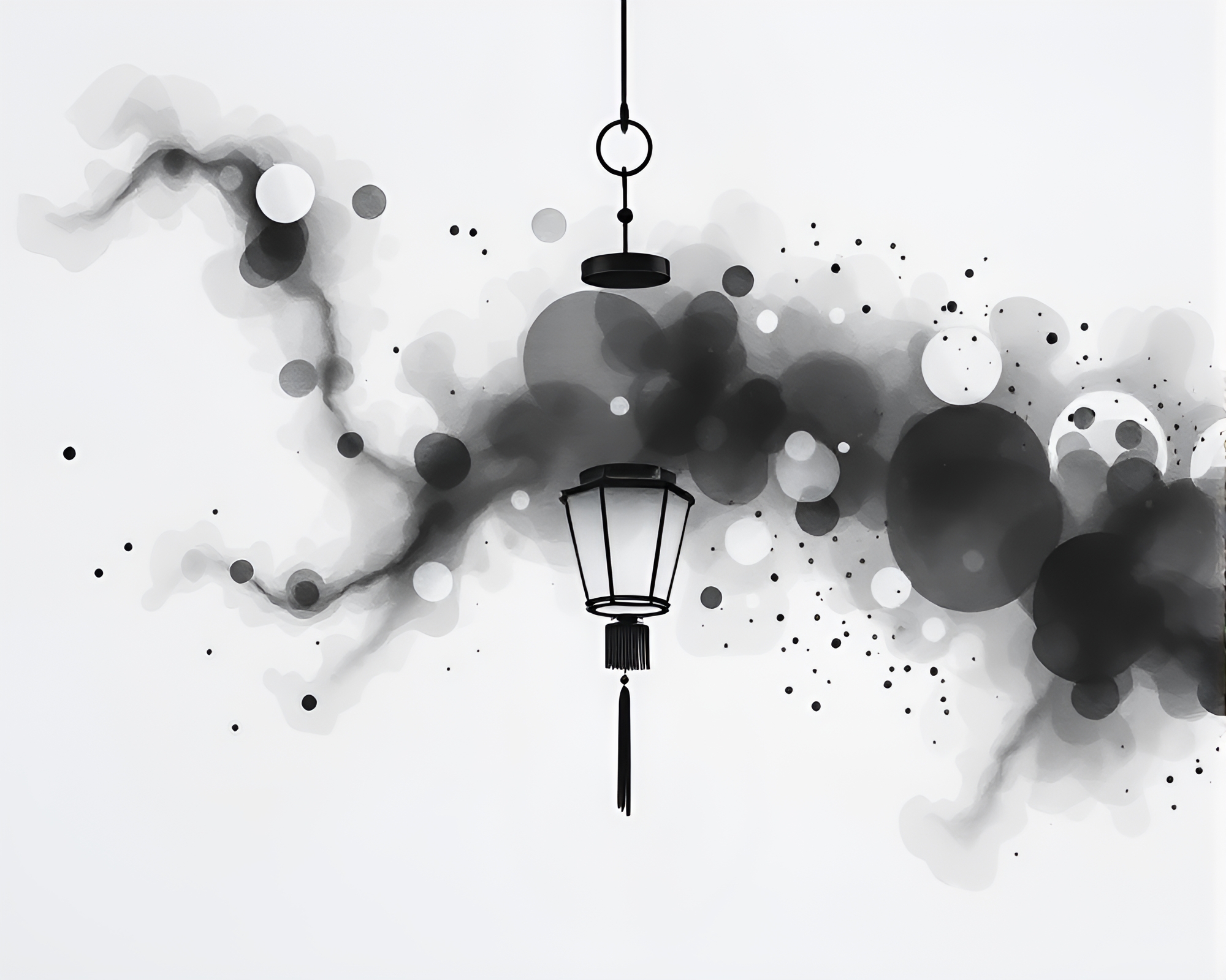 Ink Splash Paper Lantern Lunar Grayscale Duochrome Composition – free AI stock image