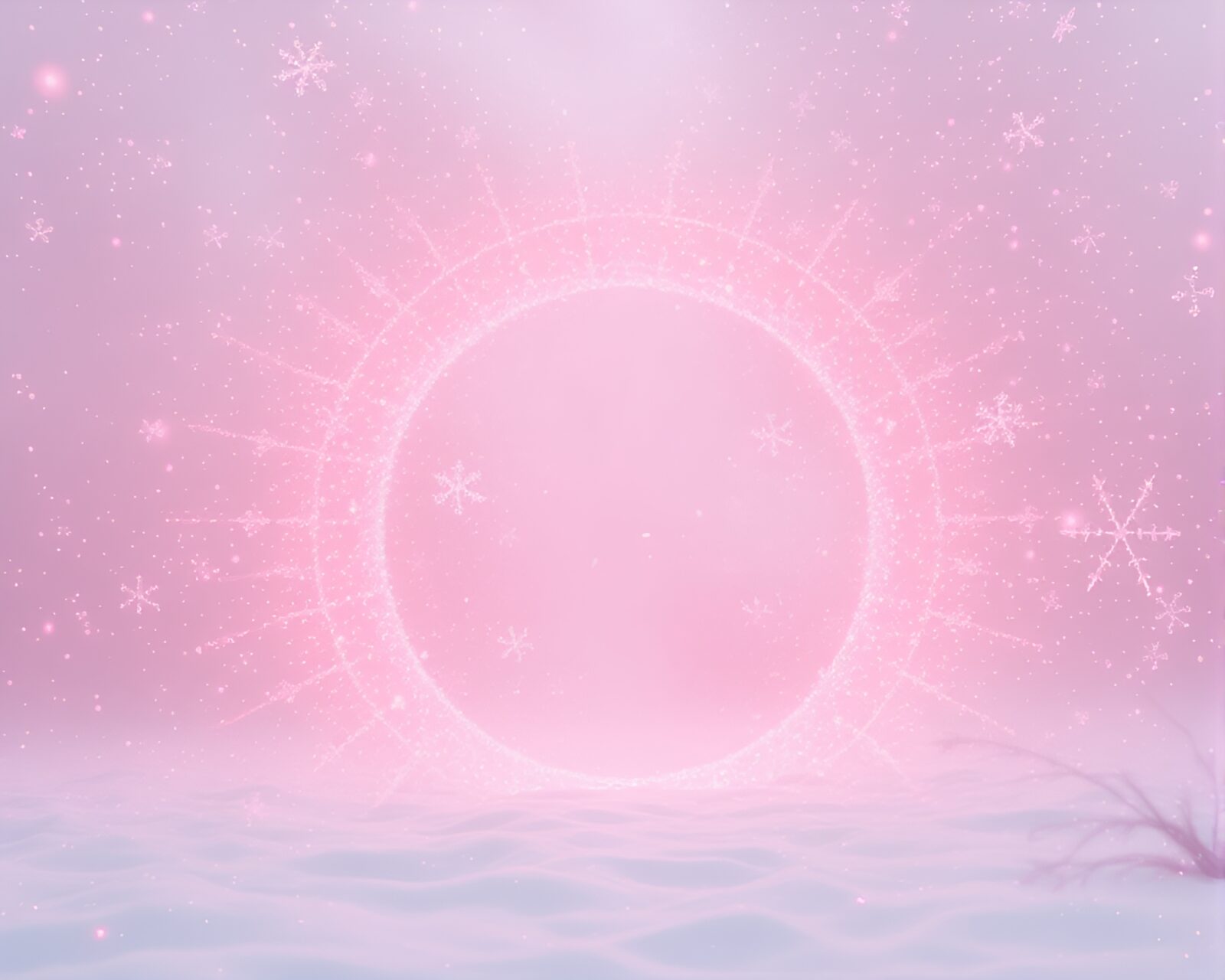 Ethereal snowflake multiverse portal with blush pink hues