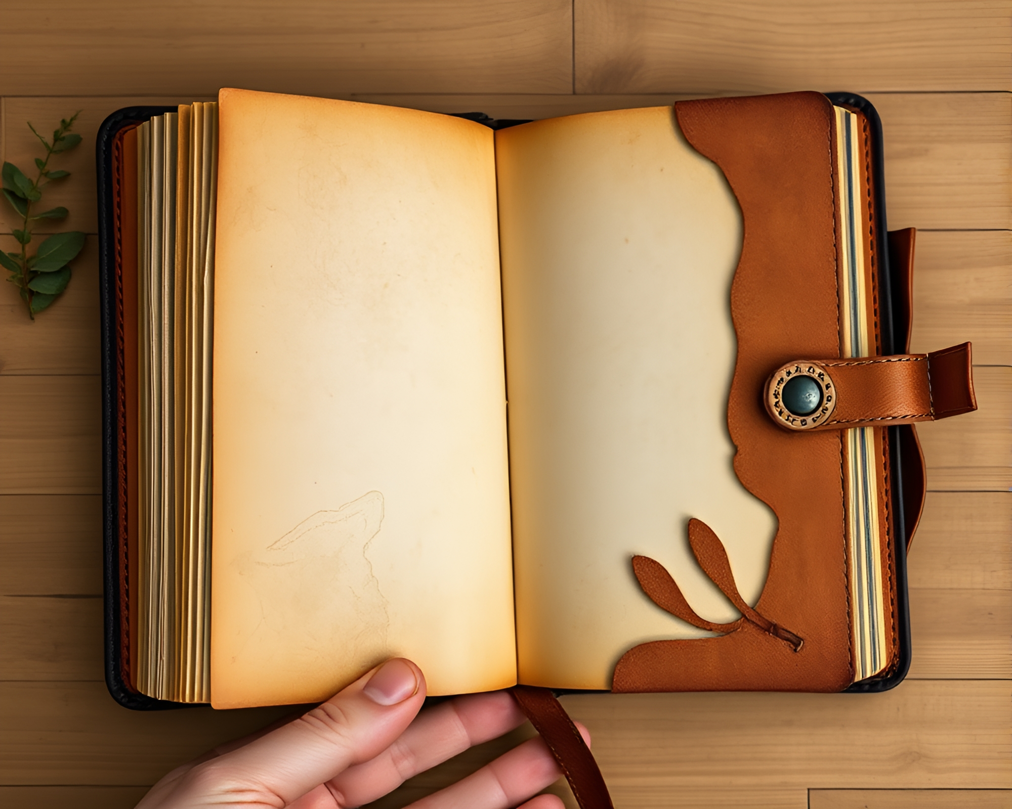 Leather-bound Diary Collage in Bio-Organic Haze – free AI stock image