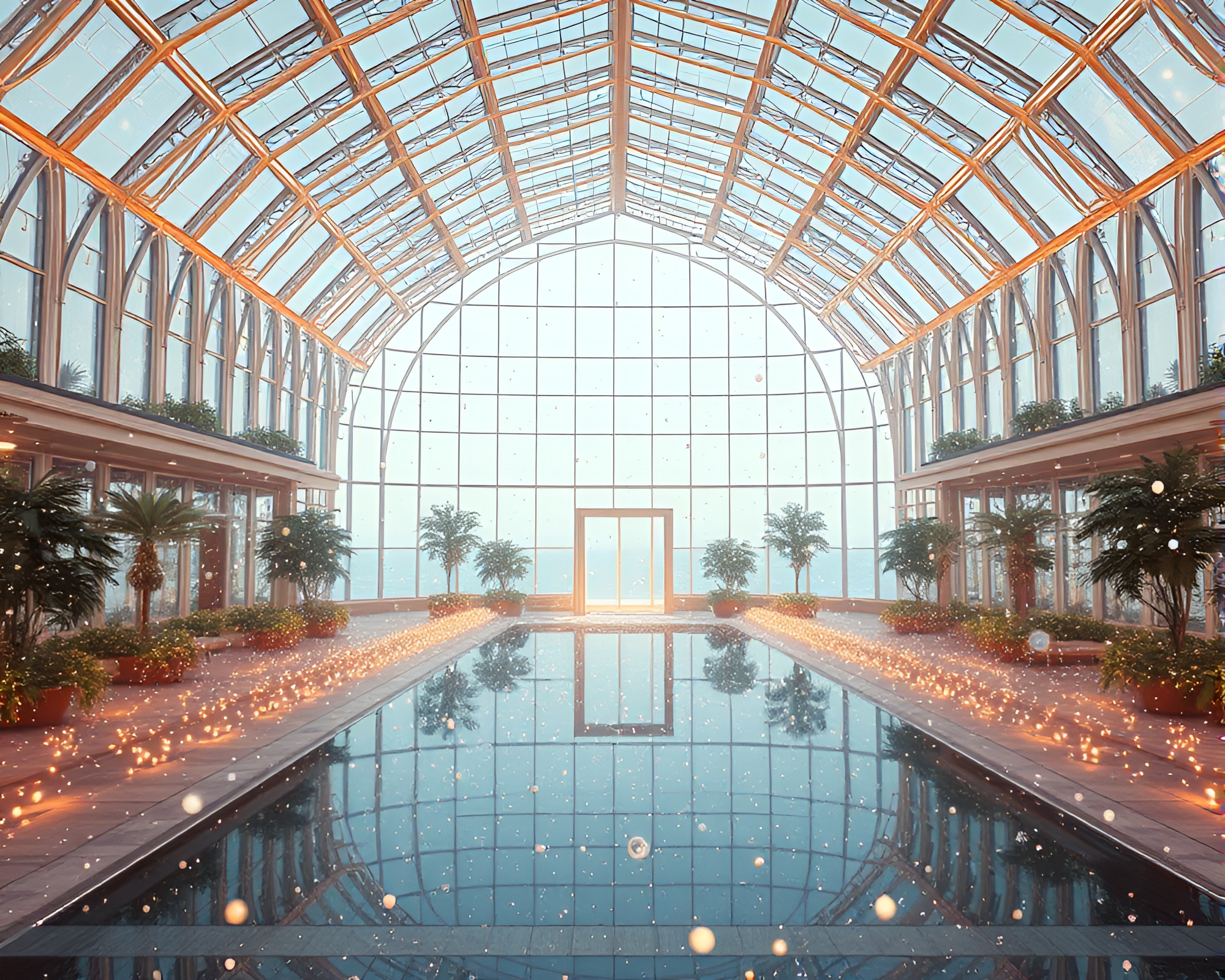 Glass Greenhouse with Opera-House Glow CGI Render – free AI stock image