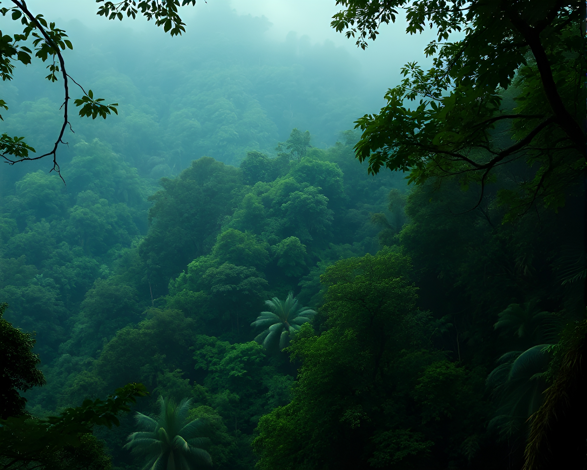 Enchanted Rainforest Canopy: Comic Book Film Burn Effect – free AI stock image