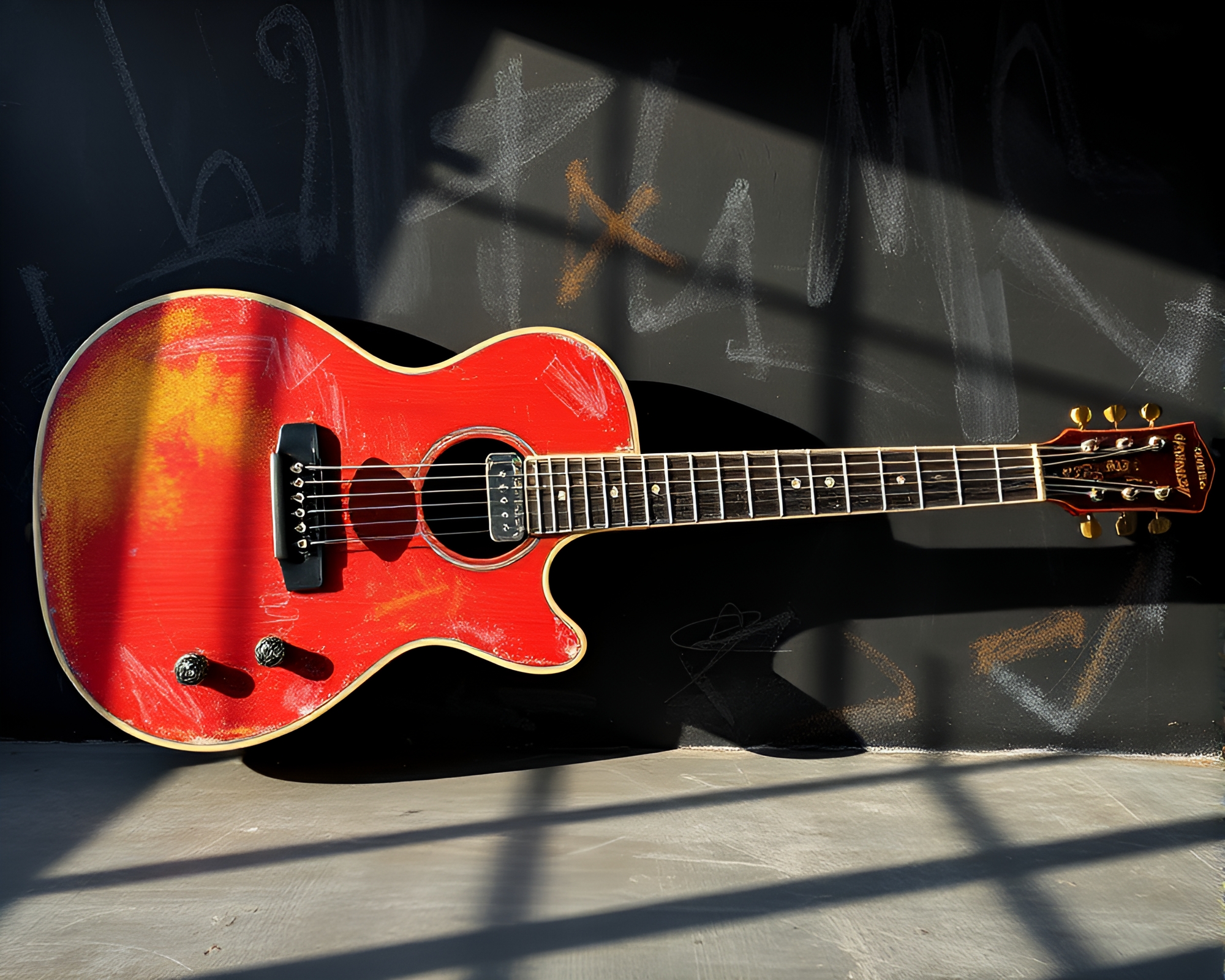 Musical Harmony: Chalk Guitar illustration in Rose Gold – free AI stock image