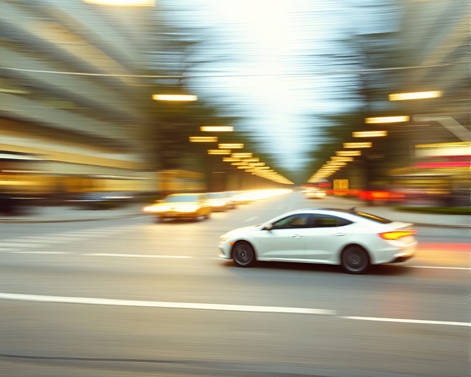 Abstract composition of flying car with pixelated lighting