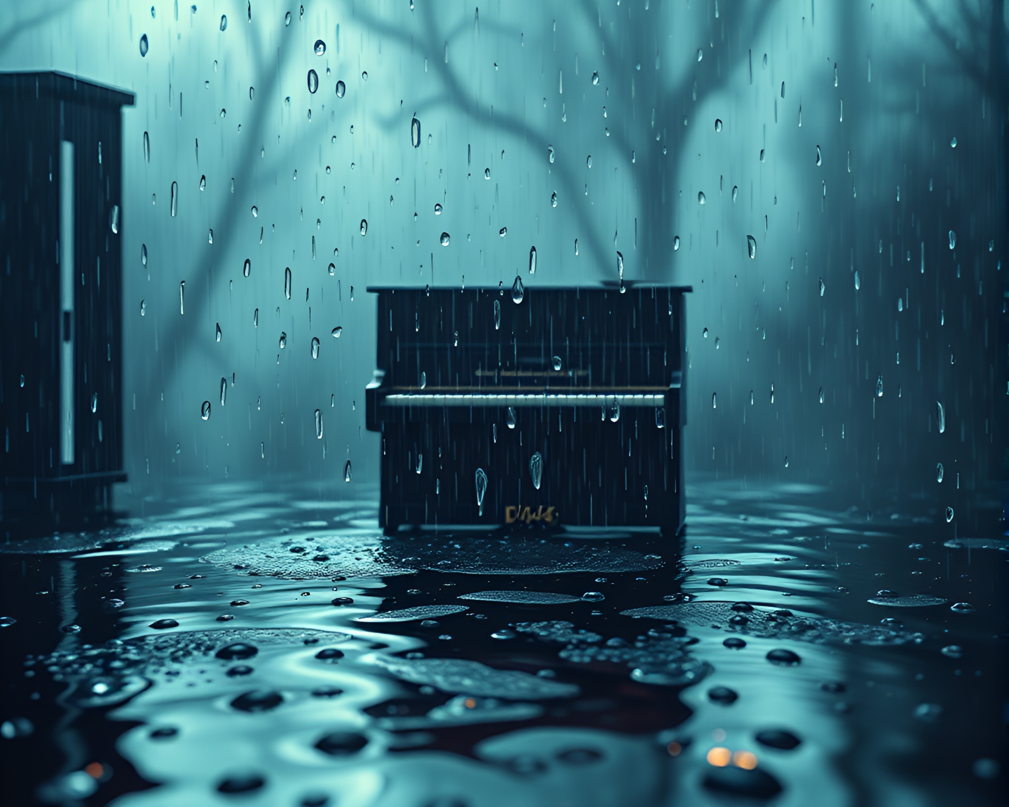 Voxel Art Raindrop Symphony on Piano Keys – free AI stock image
