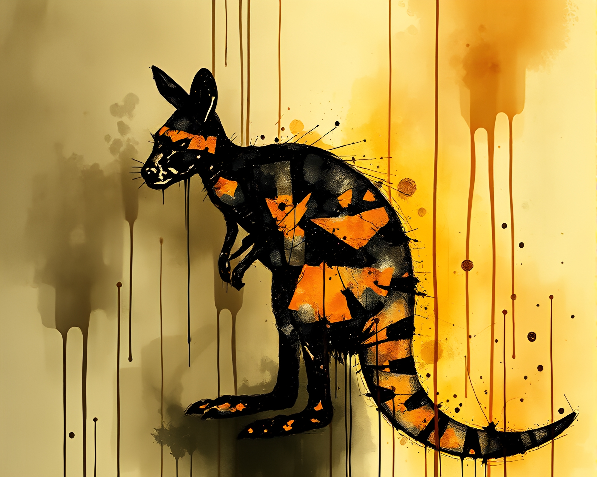 Spectral Kangaroo in Fractal Glow Ink Wash Drips – free AI stock image