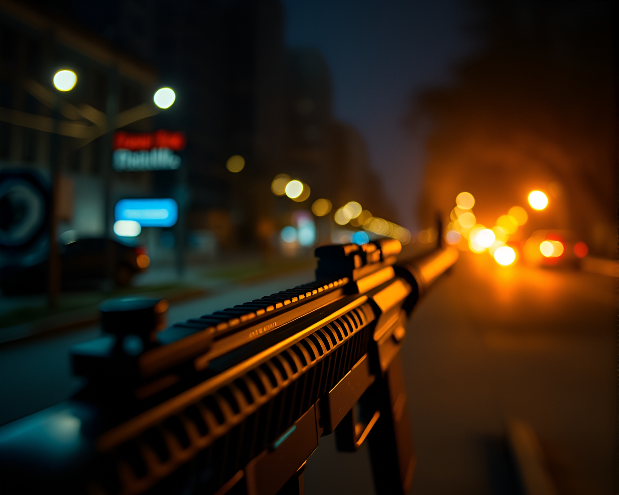 Plasma Rifle Streetlamp Glow Woodcut Print Composition – free AI stock image